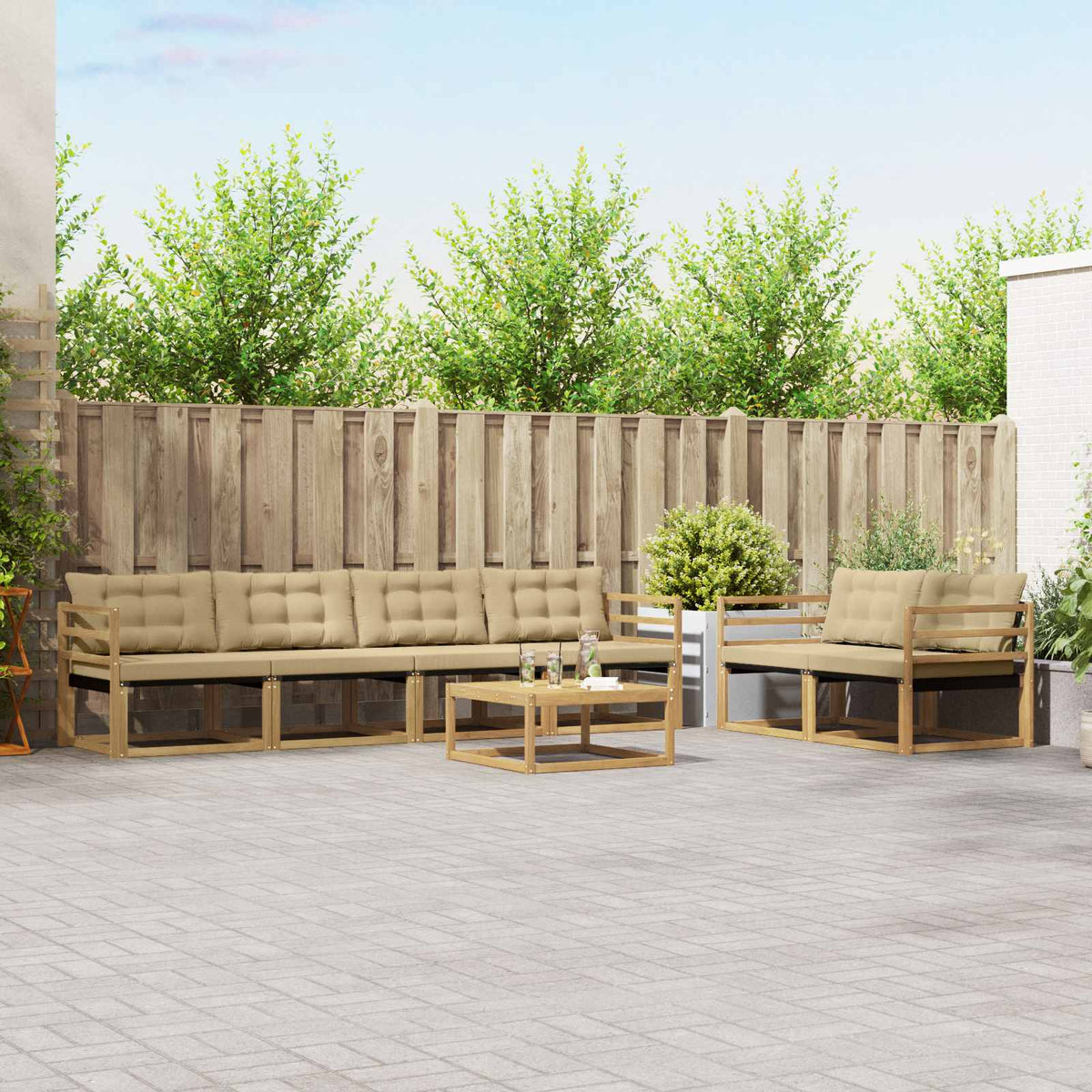 Buiten bankenset 7 pcs Wit en Beige 79 x 79 x 37 cm is nu te koop bij PeponiXL, paradijselijk wonen!