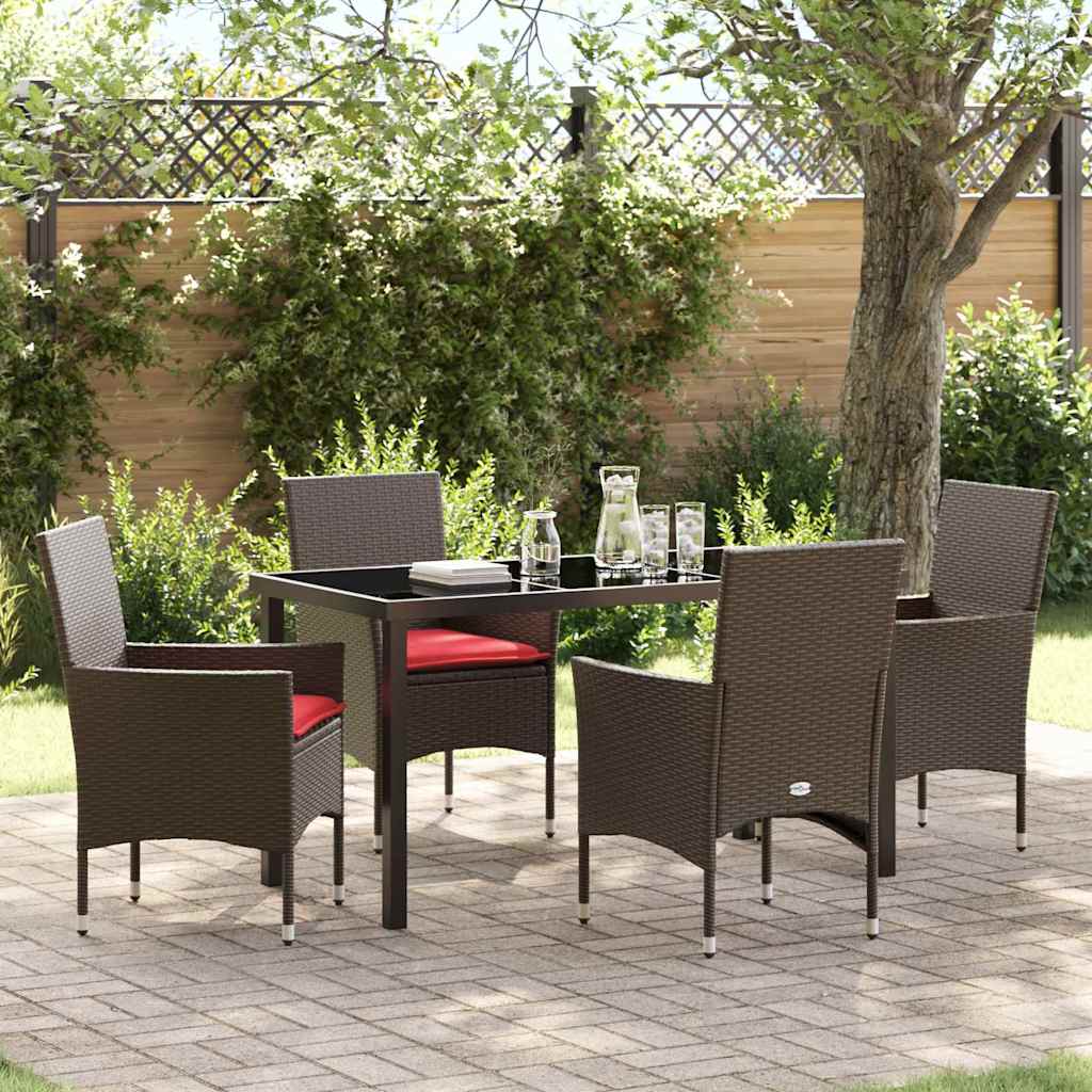 Tafel en stoelen set met kussen 5 pcs Bruin PE Rattan is nu te koop bij PeponiXL, paradijselijk wonen!