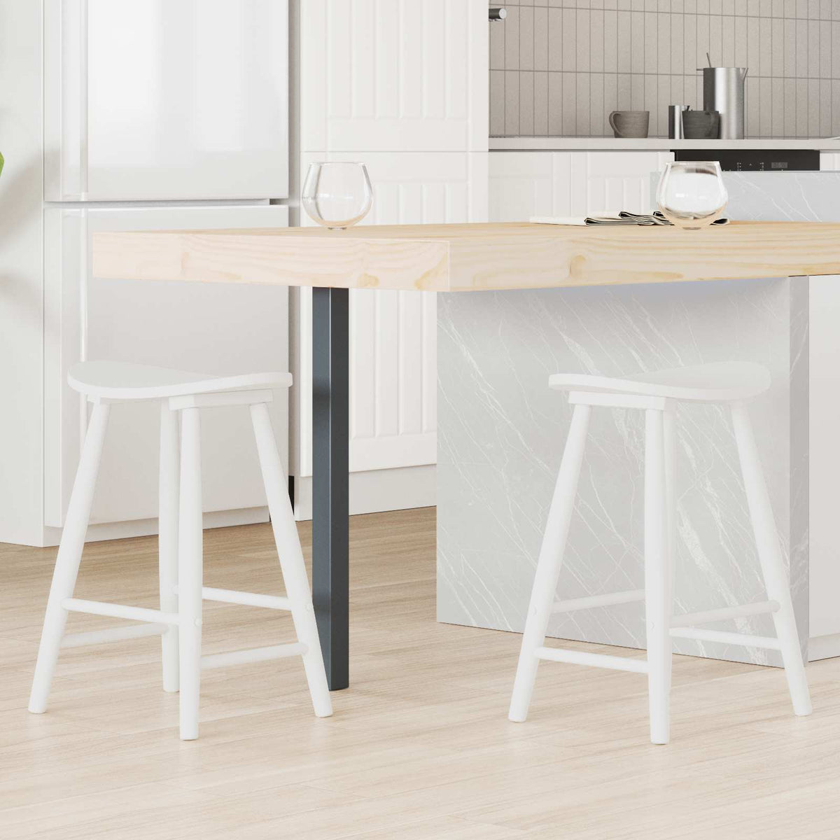 Eettafelstoelen 2 pcs Wit 46 x 37 x 63 cm Massief Rubberhout is nu te koop bij PeponiXL, paradijselijk wonen!