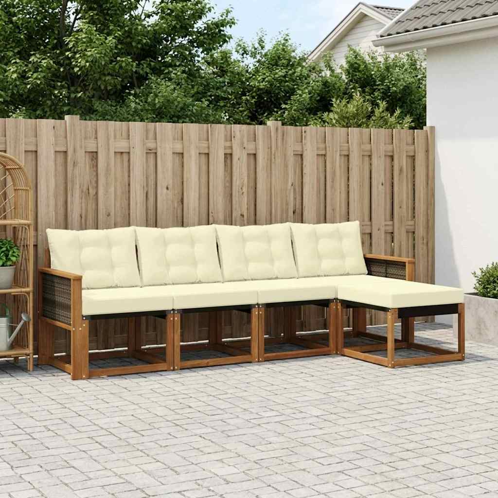 Buiten bankenset met kussen 5 pcs Natuurlijk en Crème is nu te koop bij PeponiXL, paradijselijk wonen!