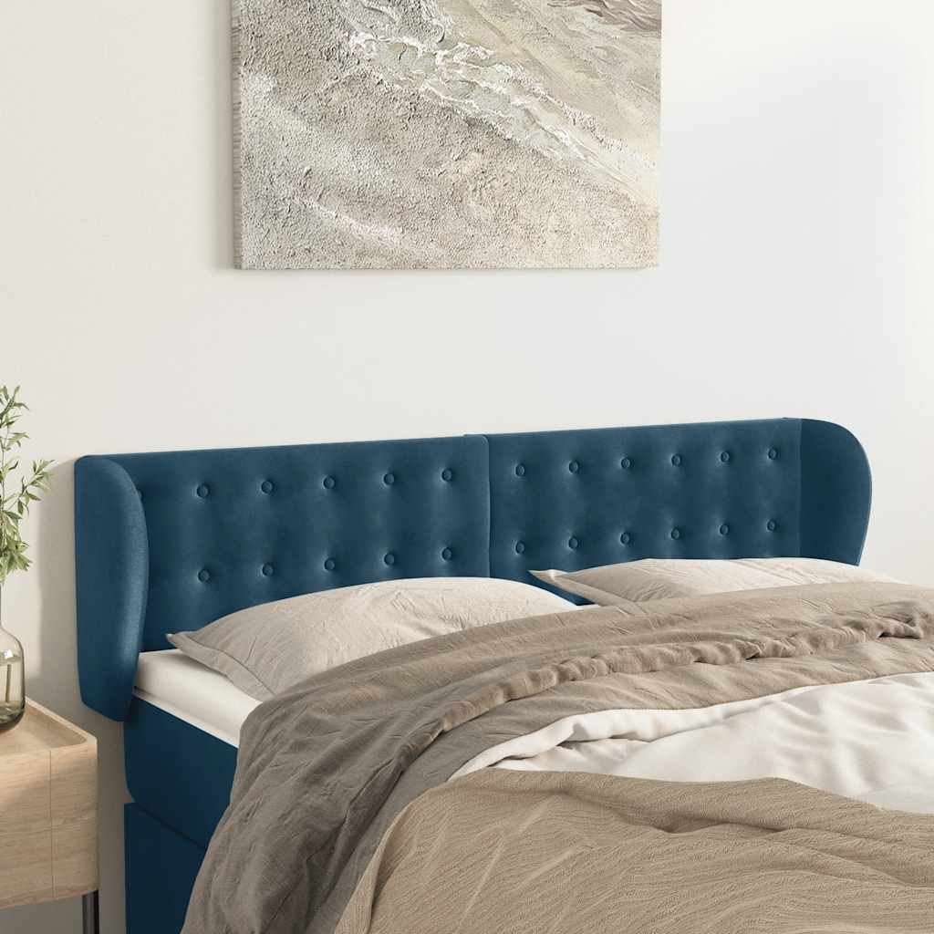 Hoofdbord met randen 147x23x78/88 cm fluweel donkerblauw is nu te koop bij PeponiXL, paradijselijk wonen!