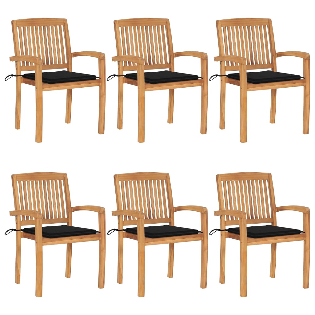 Tuinstoelen stapelbaar 6 st met kussens massief teakhout is nu te koop bij PeponiXL, paradijselijk wonen!