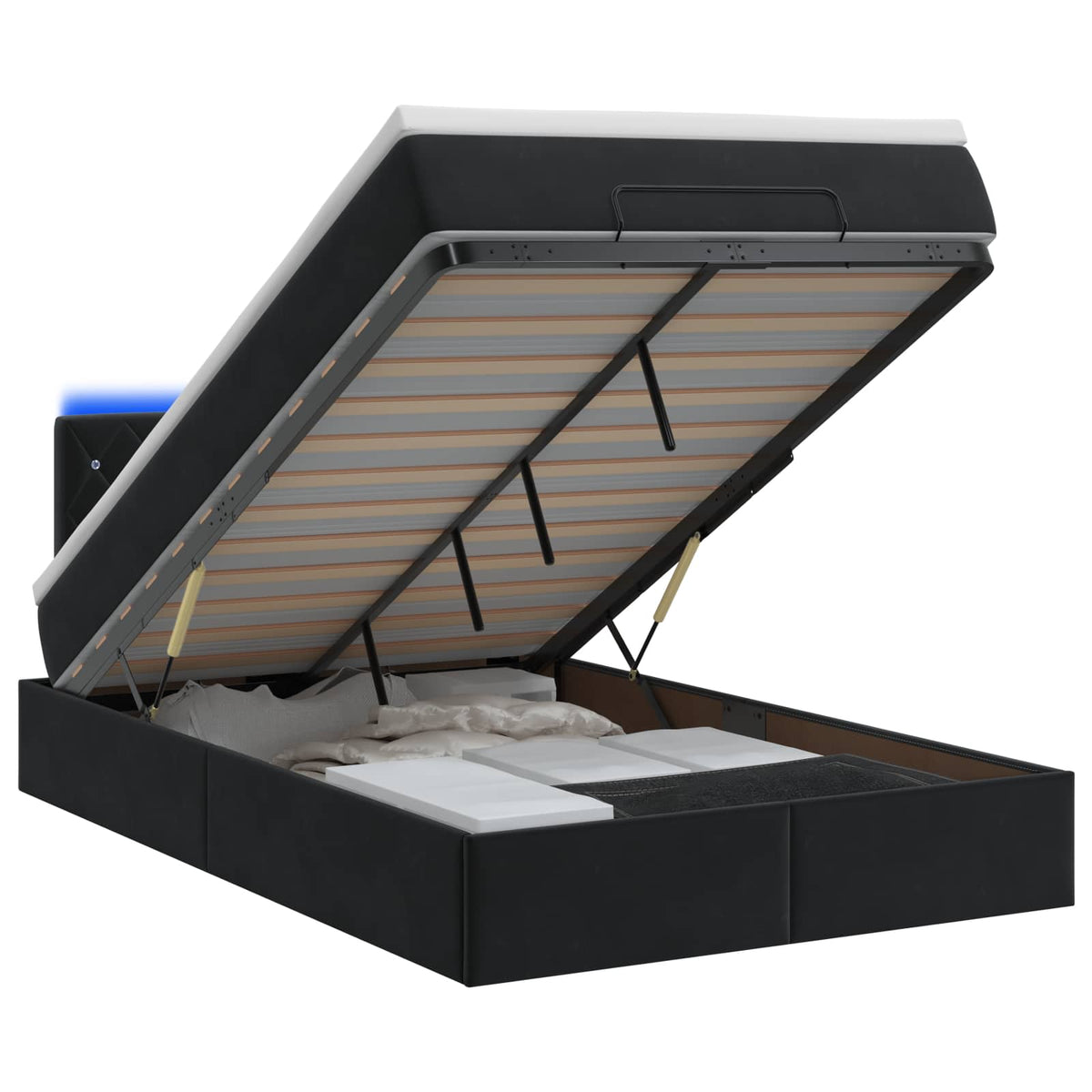 Ottoman Bed met Matrassen en LED Zwart 120 x 190 cm fluweel is nu te koop bij PeponiXL, paradijselijk wonen!
