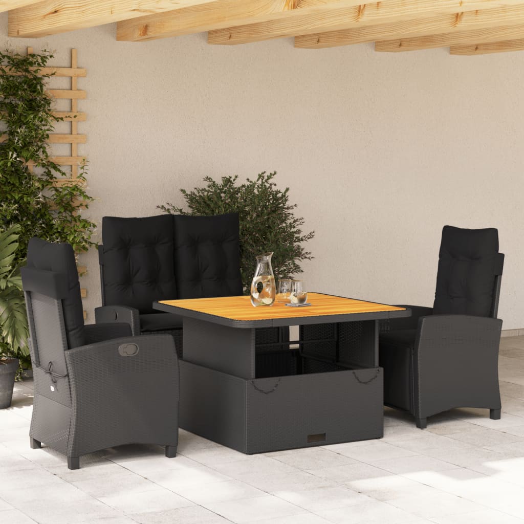 4-delige Tuinset met kussens poly rattan zwart is nu te koop bij PeponiXL, paradijselijk wonen!