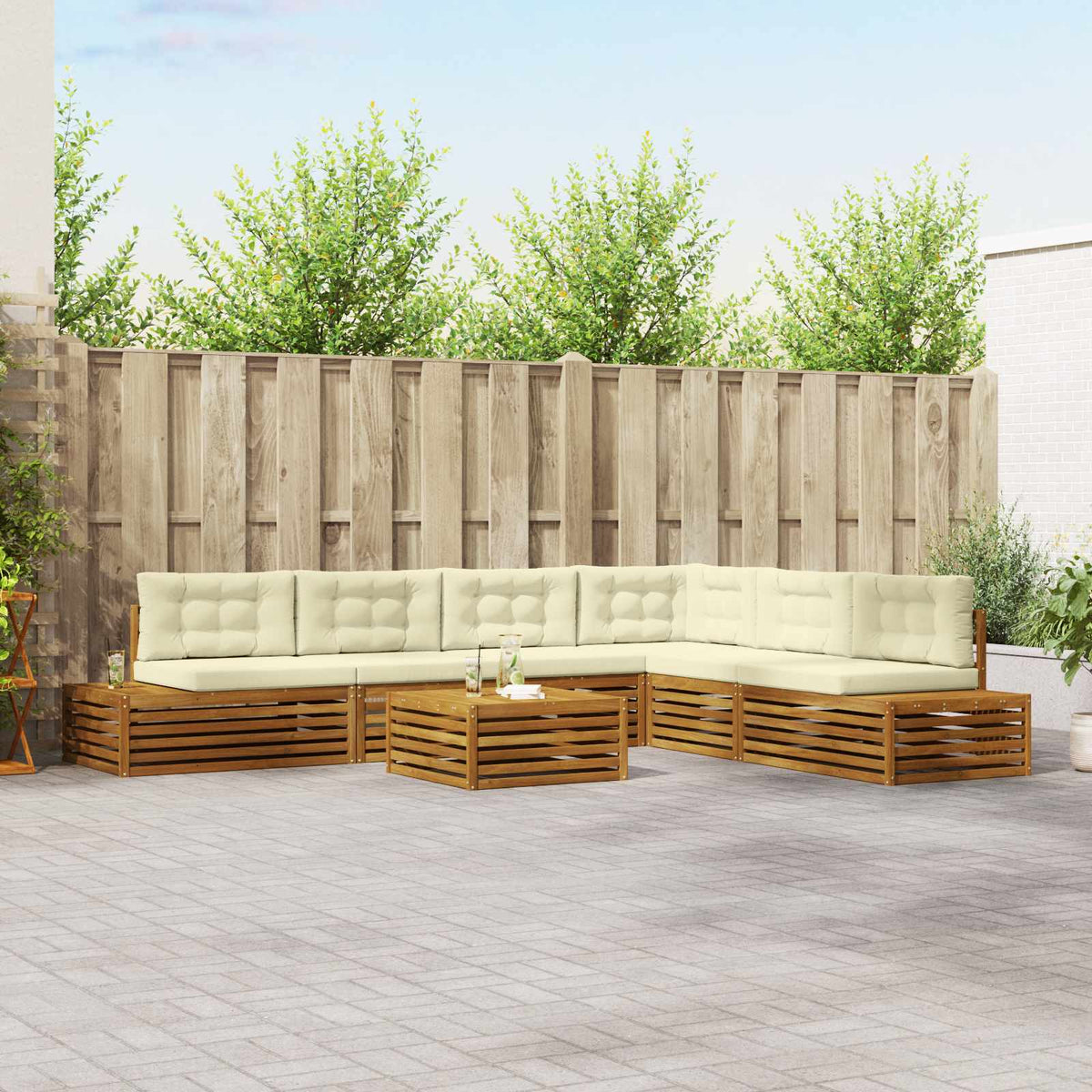 Buiten bankenset met kussen 7 Stuk Natuurlijk en Crème is nu te koop bij PeponiXL, paradijselijk wonen!