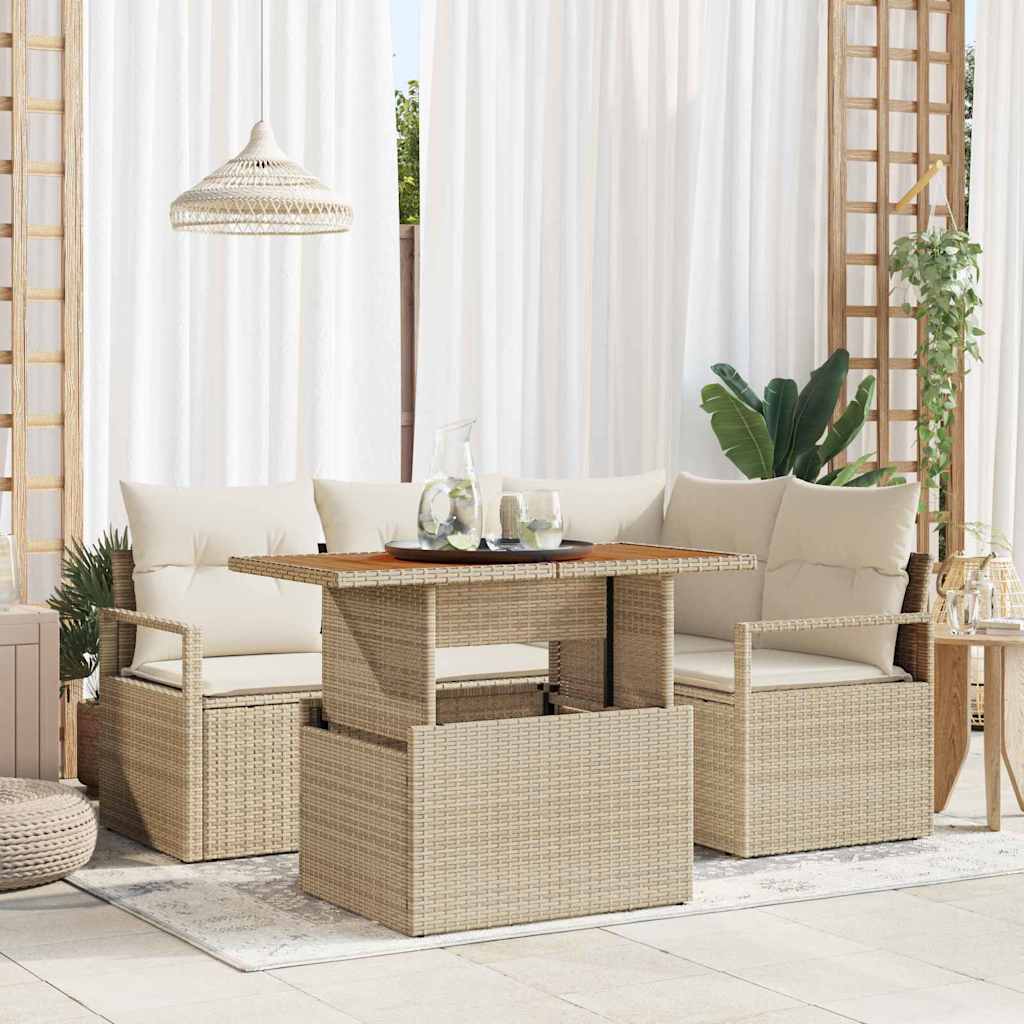 Tuinbankenset 5 st 4-Aantal zitplaatsen Beige en Crème is nu te koop bij PeponiXL, paradijselijk wonen!