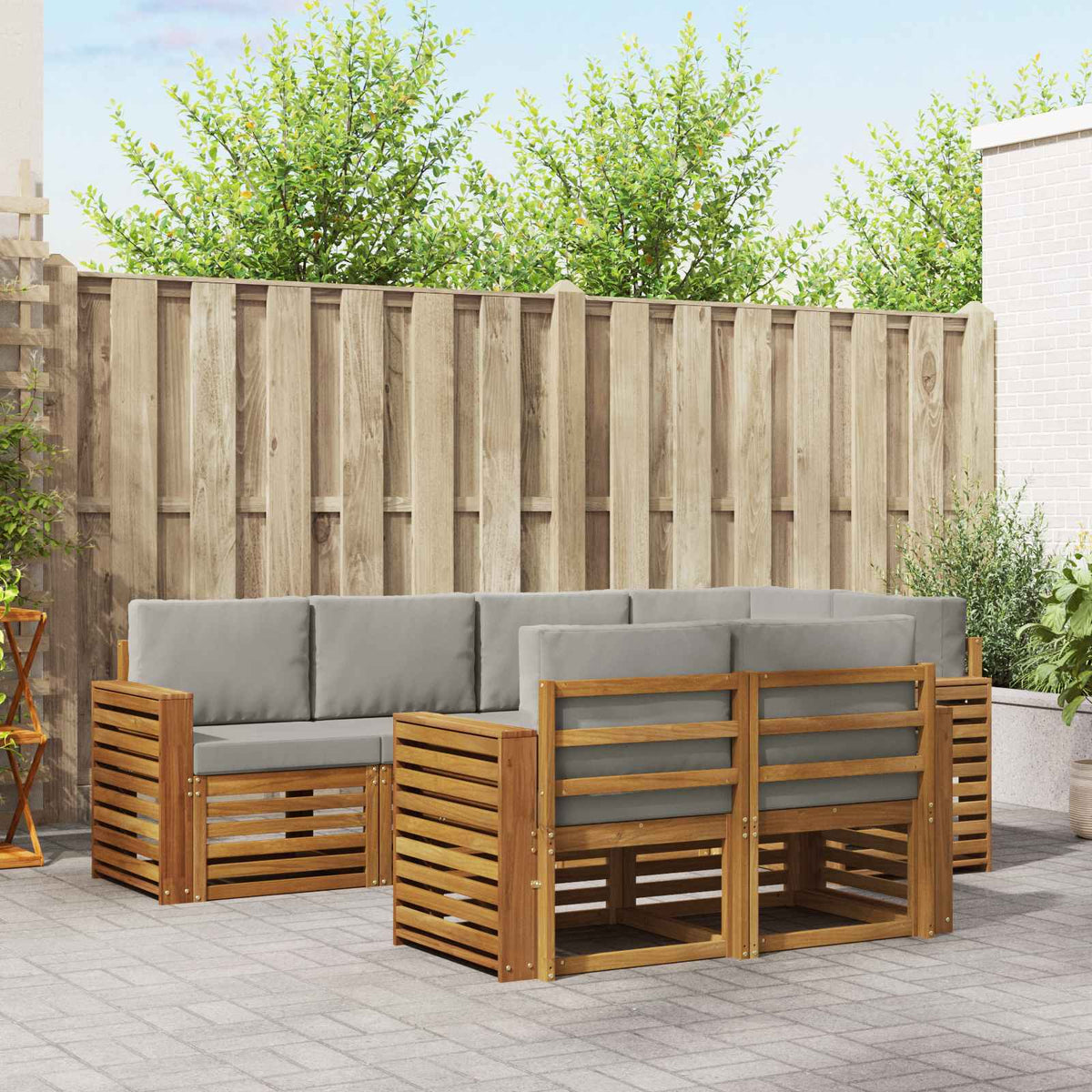 Hoekbank Set met kussen 7 pcs Natuurlijk en Lichtgrijs is nu te koop bij PeponiXL, paradijselijk wonen!