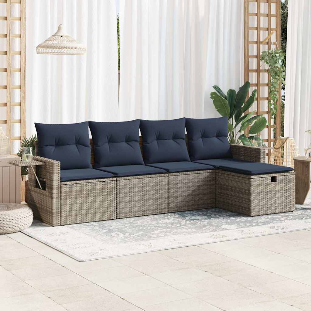 5-delige Loungeset met kussens poly rattan grijs is nu te koop bij PeponiXL, paradijselijk wonen!