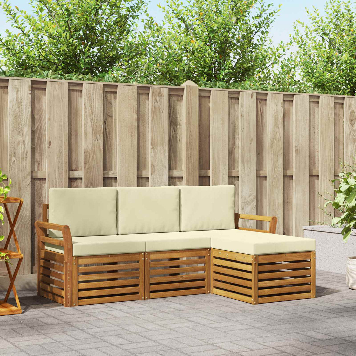 Buiten bankenset met kussen 4 pcs Natuurlijk en Crème is nu te koop bij PeponiXL, paradijselijk wonen!