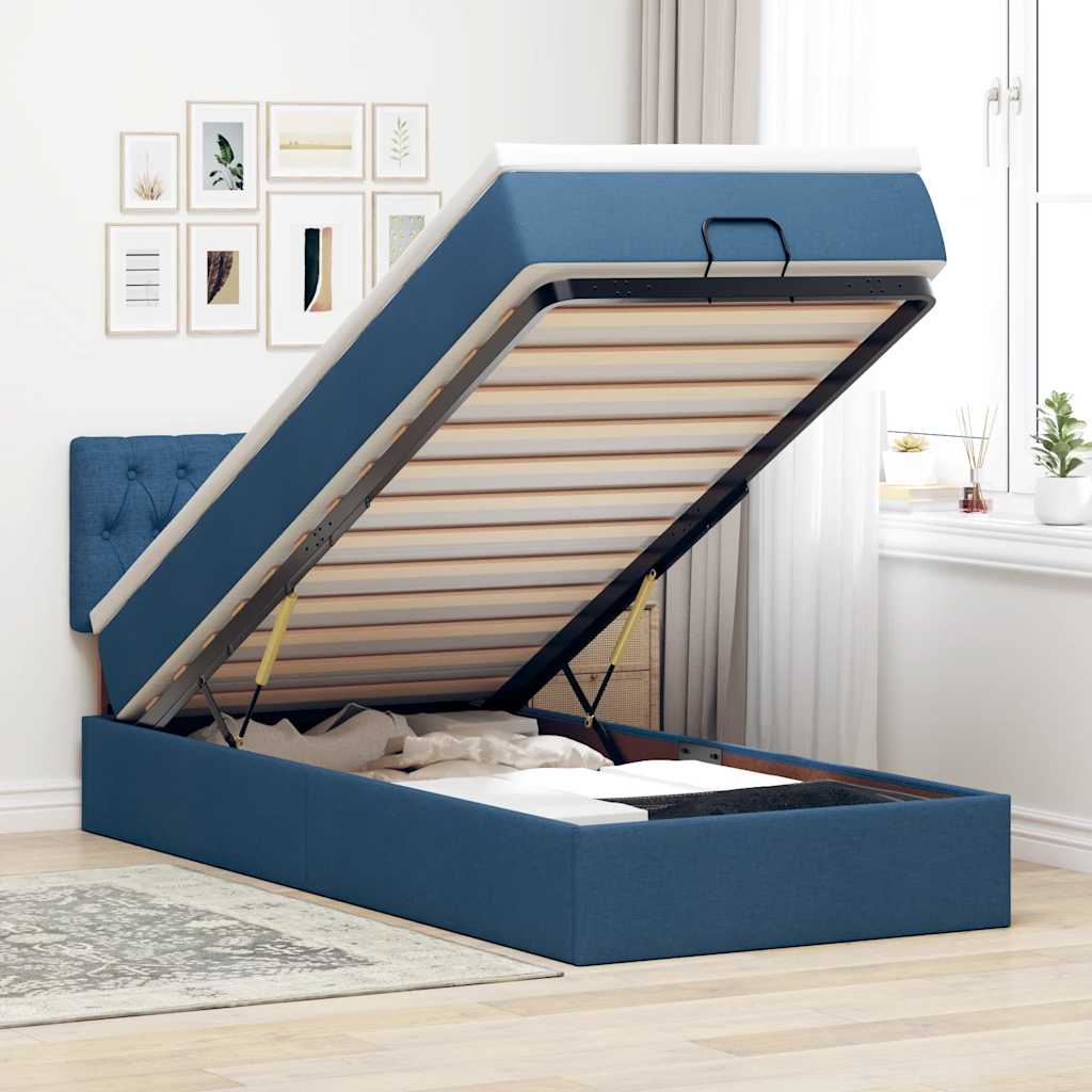 Bed poef met matras en LED's 90x200 cm stof blauw is nu te koop bij PeponiXL, paradijselijk wonen!
