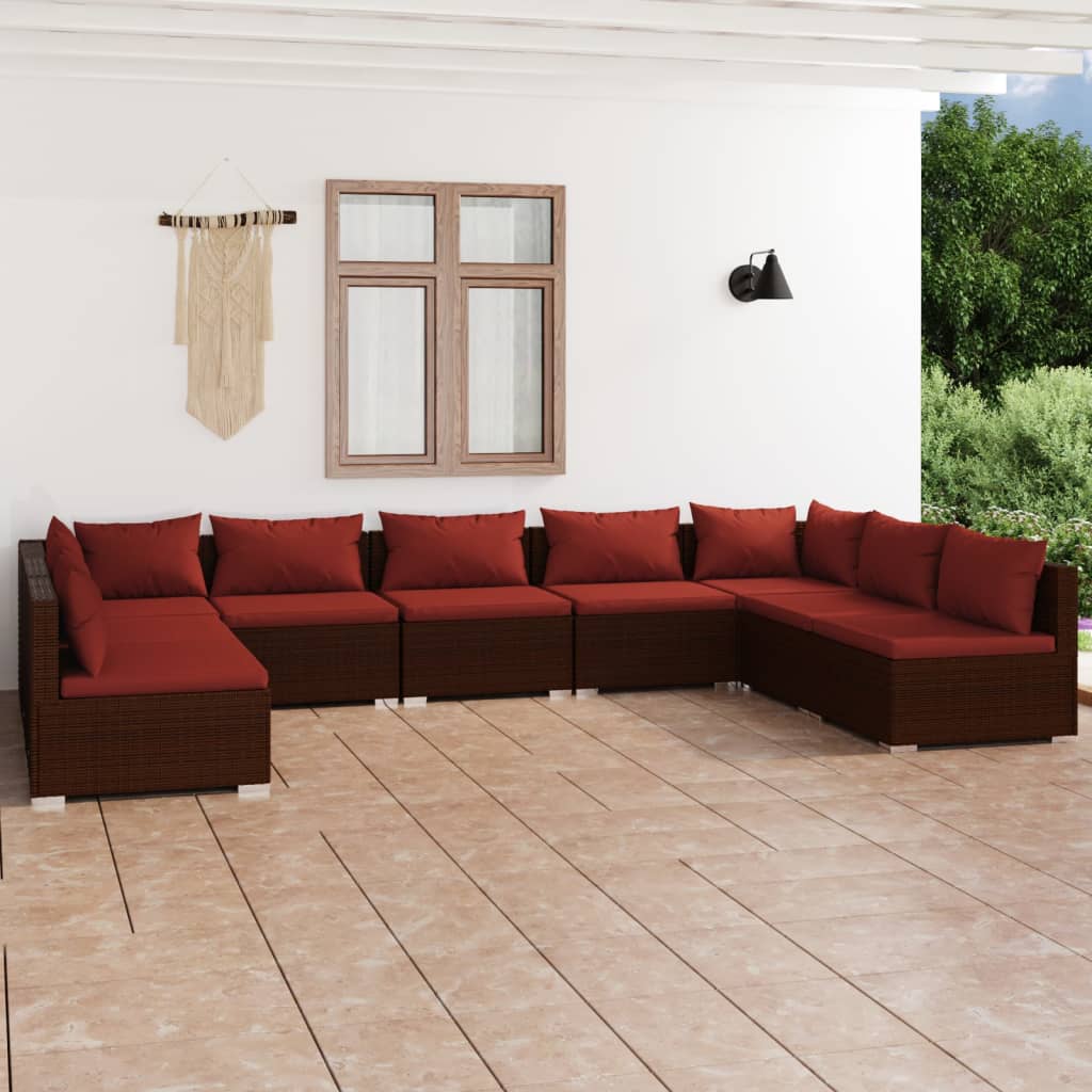 9-delige Loungeset met kussens poly rattan bruin is nu te koop bij PeponiXL, paradijselijk wonen!