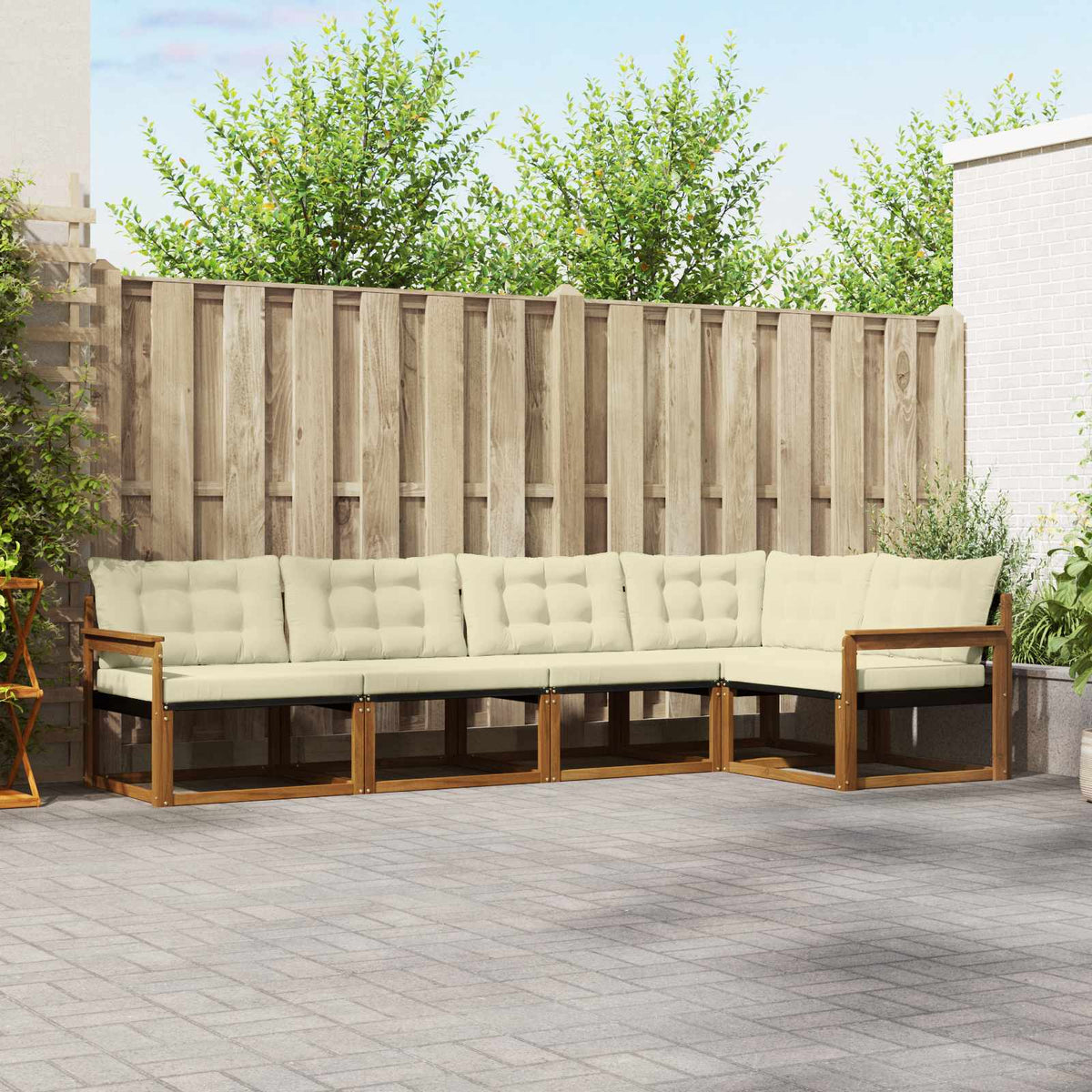 Buiten bankenset met kussen 5 pcs Natuurlijk en Crème is nu te koop bij PeponiXL, paradijselijk wonen!
