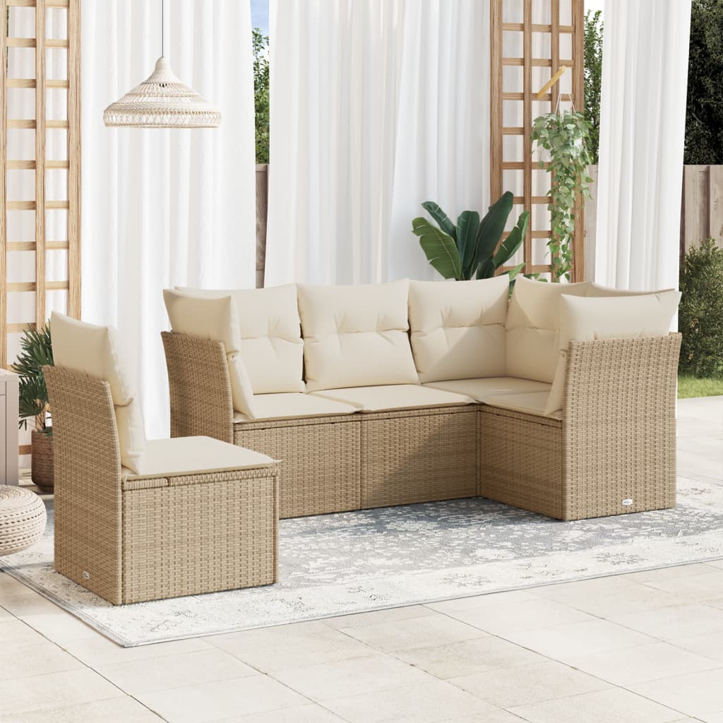 5-delige Loungeset met kussens poly rattan beige is nu te koop bij PeponiXL, paradijselijk wonen!