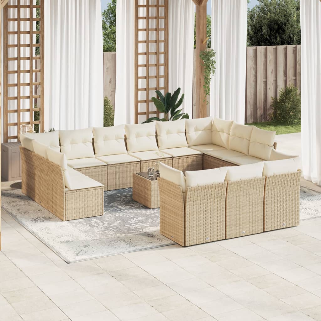 14-delige Loungeset met kussens poly rattan beige is nu te koop bij PeponiXL, paradijselijk wonen!