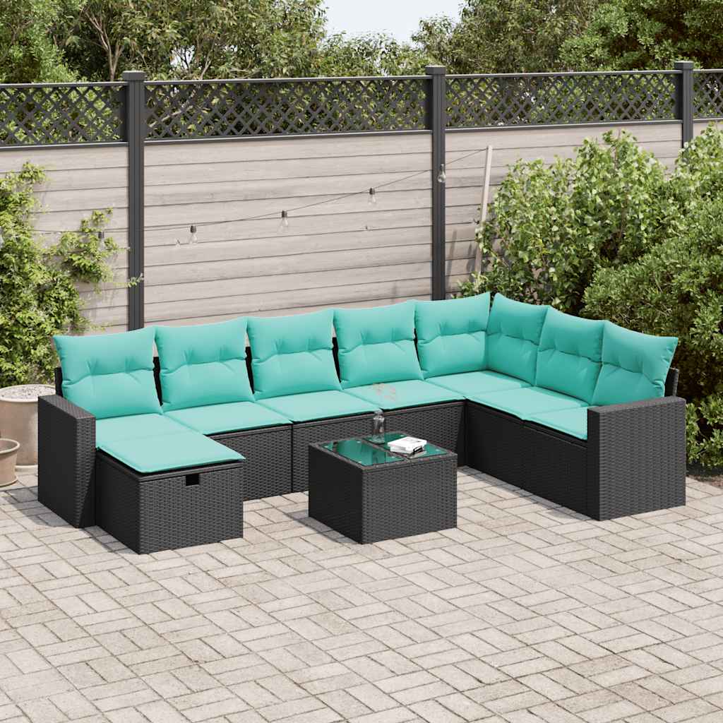 9-delige Loungeset met kussens poly rattan zwart is nu te koop bij PeponiXL, paradijselijk wonen!