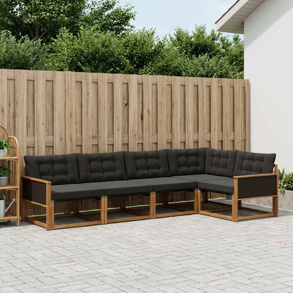 Buiten bankenset met kussen 5 pcs Naturel en Zwart is nu te koop bij PeponiXL, paradijselijk wonen!