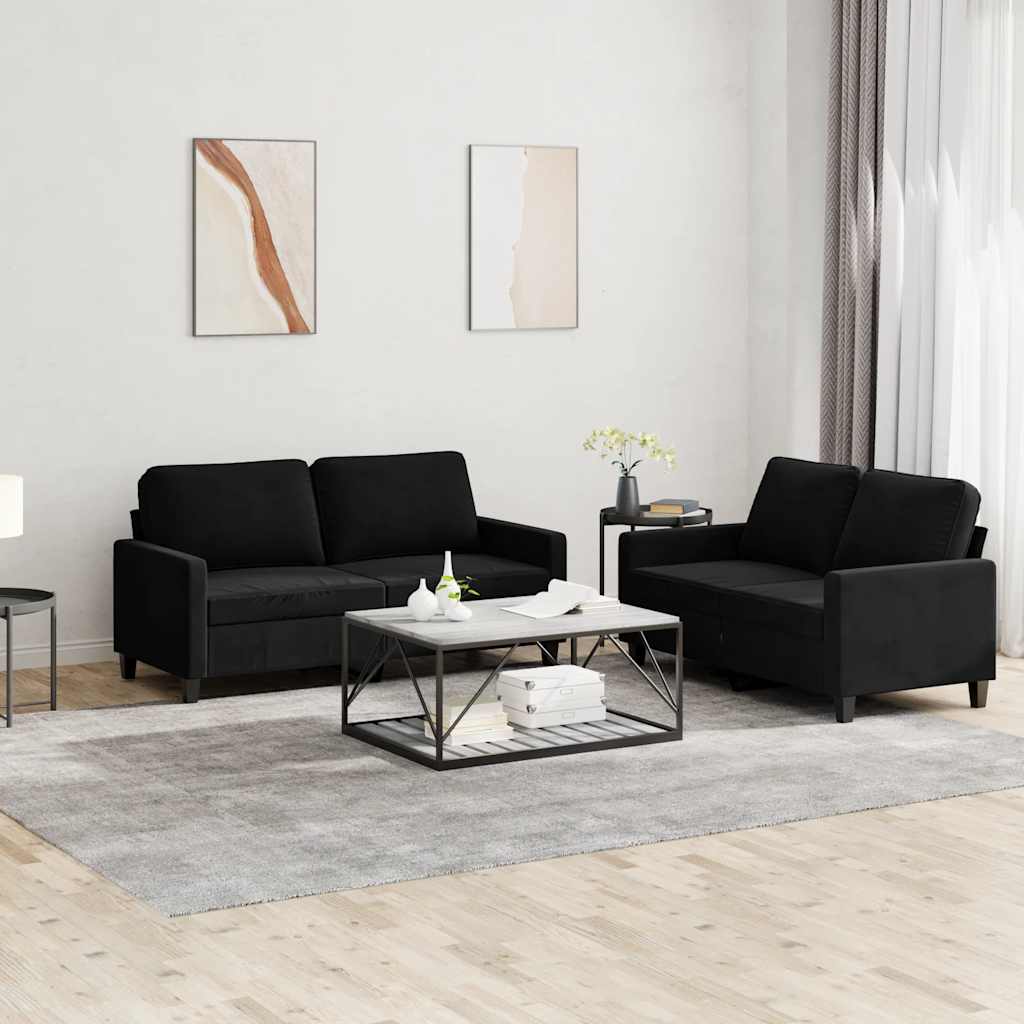 2-delige Loungeset met kussens fluweel zwart is nu te koop bij PeponiXL, paradijselijk wonen!