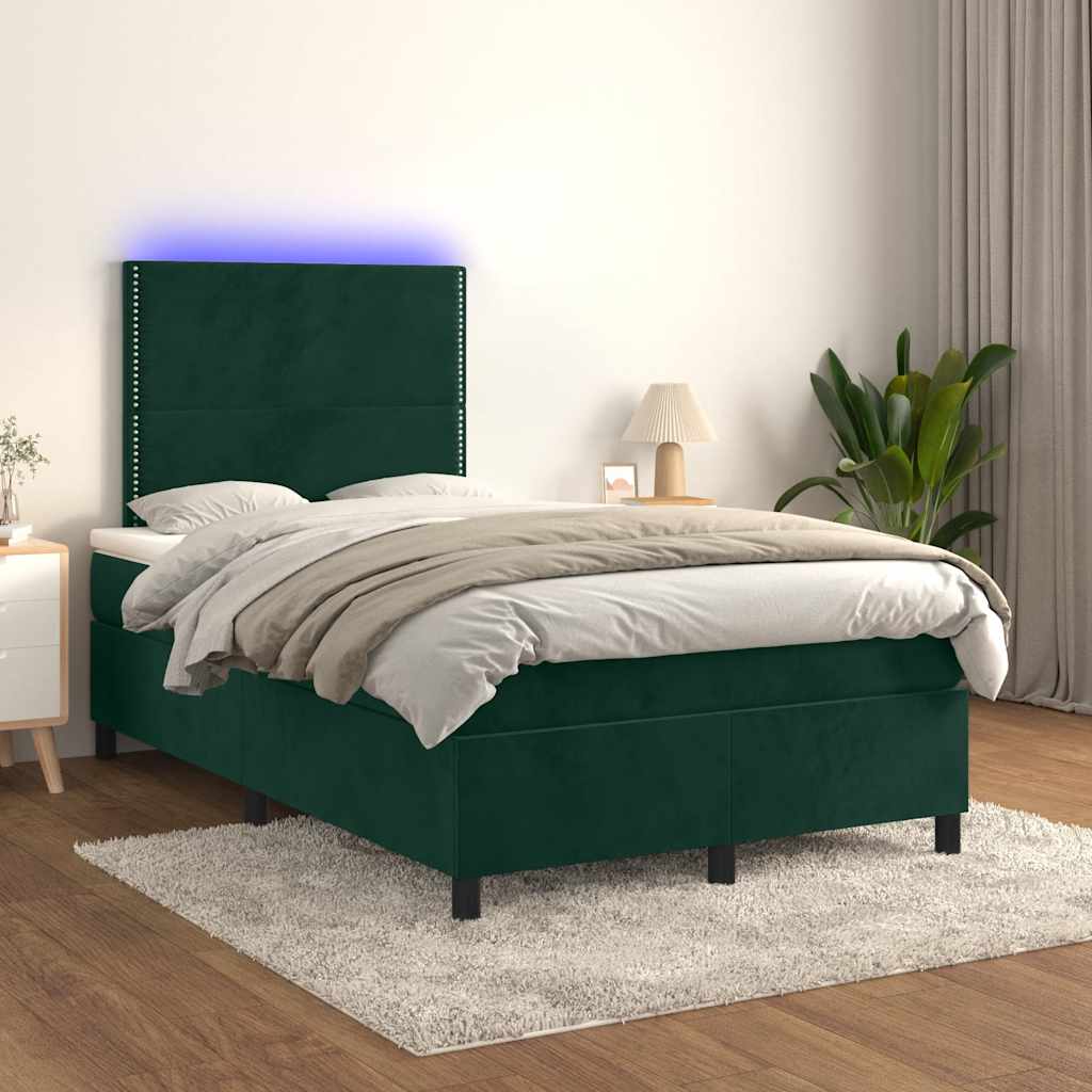 Boxspring met matras en LED fluweel donkergroen 120x200 cm is nu te koop bij PeponiXL, paradijselijk wonen!