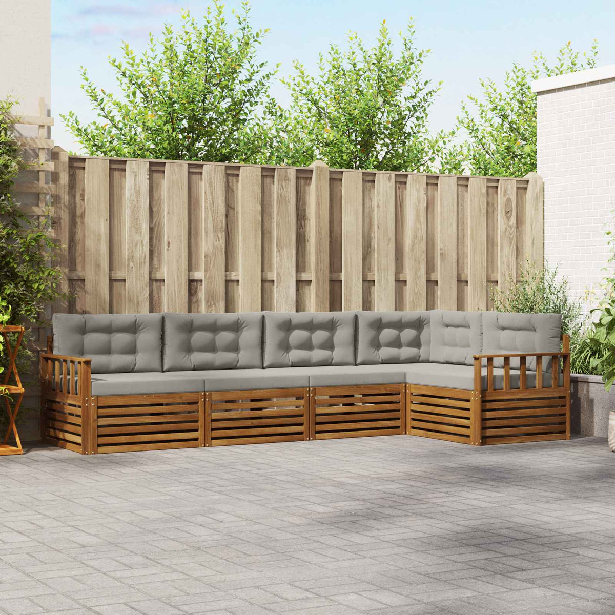 Buiten bankenset met kussen 5 pcs Natuurlijk en Lichtgrijs is nu te koop bij PeponiXL, paradijselijk wonen!