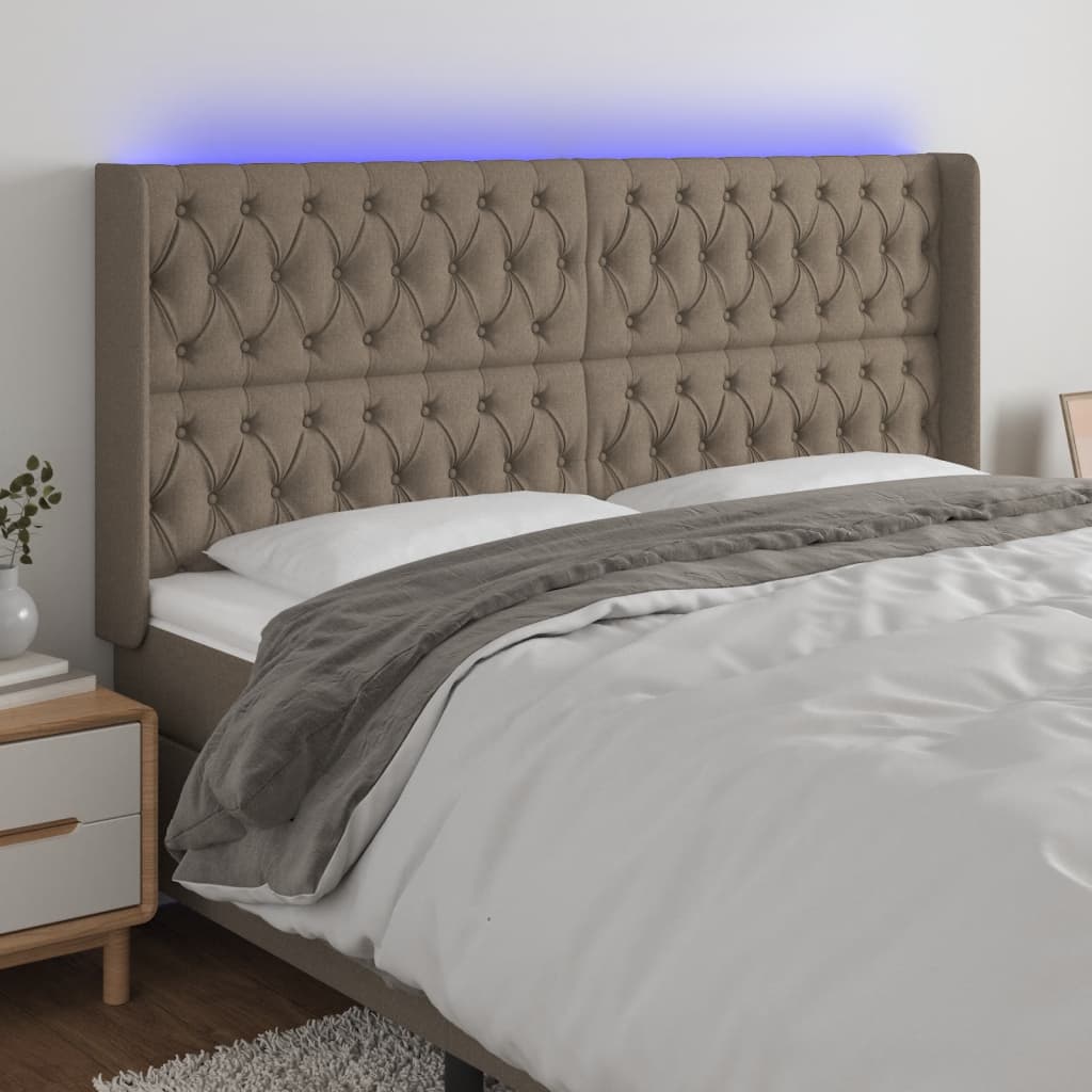 Hoofdbord LED 183x16x118/128 cm stof taupe is nu te koop bij PeponiXL, paradijselijk wonen!