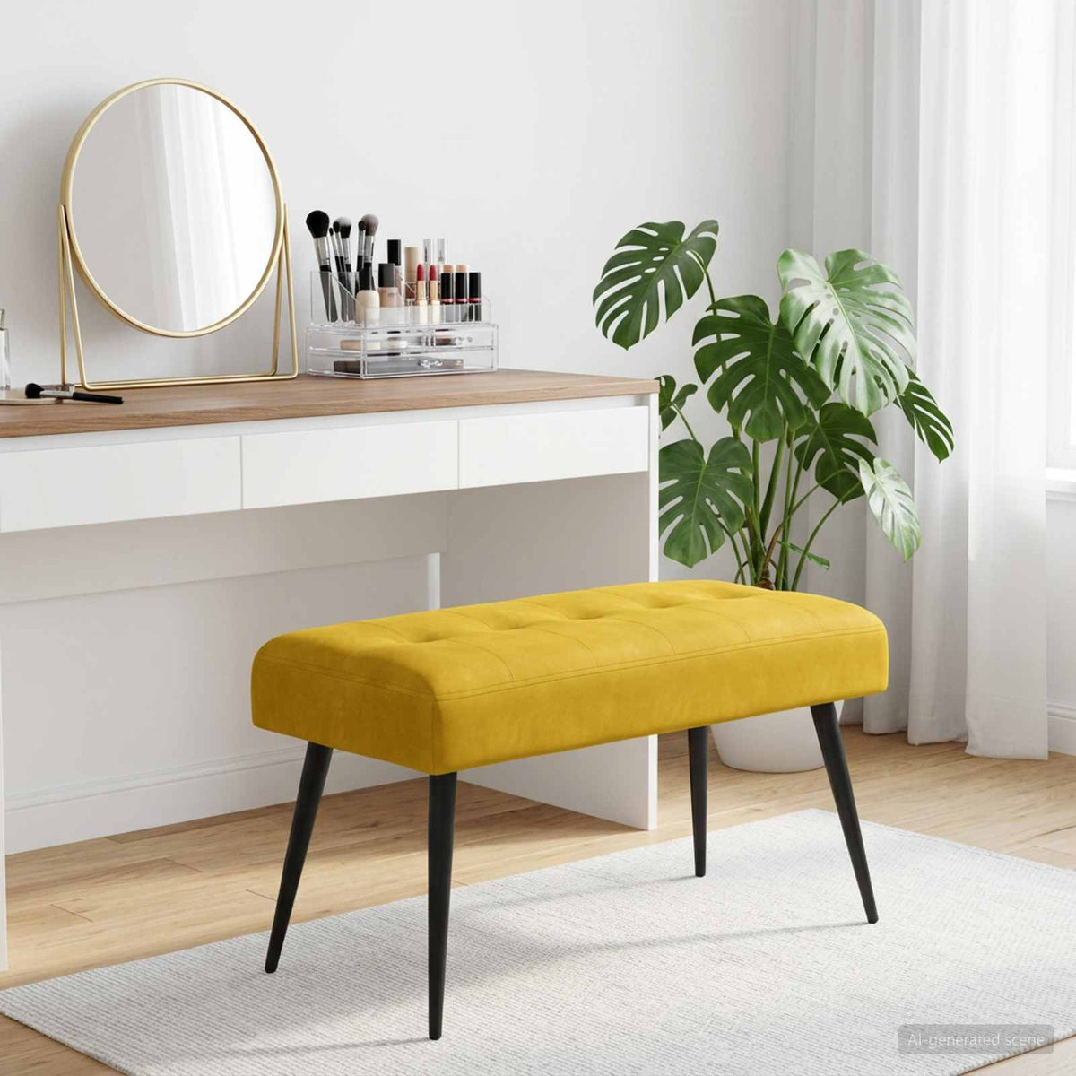 Bank met knoopverstelling Geel 80 x 40 x 46 cm fluweel is nu te koop bij PeponiXL, paradijselijk wonen!