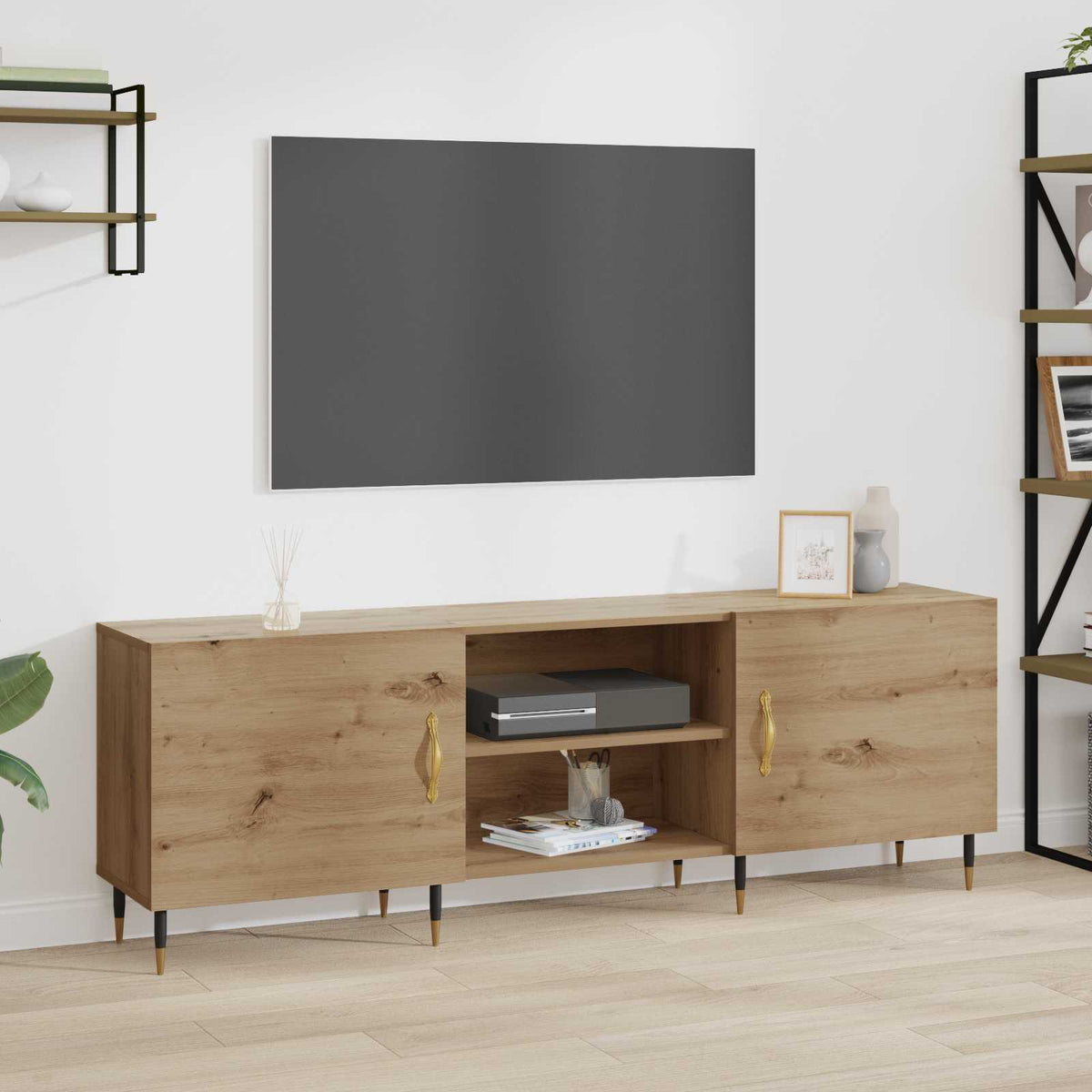 TV-kast 150 x 30 x 50 cm artisanaal eikenkleurig Bewerkt hout is nu te koop bij PeponiXL, paradijselijk wonen!