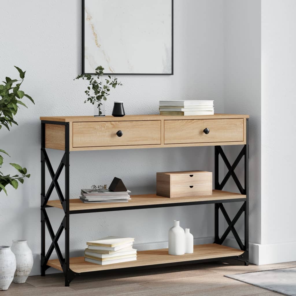 Wandtafel 100x28x75 cm bewerkt hout sonoma eikenkleurig is nu te koop bij PeponiXL, paradijselijk wonen!