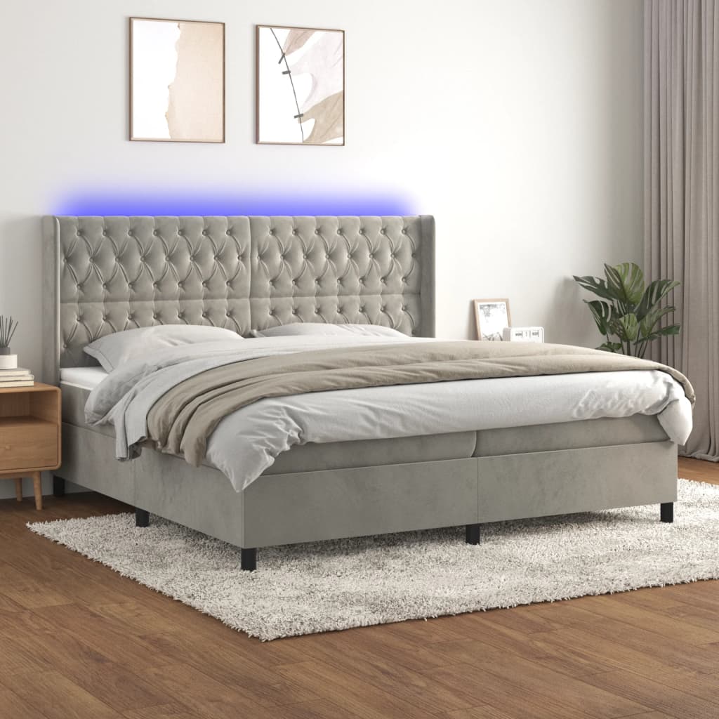 Boxspring met matras en LED fluweel lichtgrijs 200x200 cm is nu te koop bij PeponiXL, paradijselijk wonen!