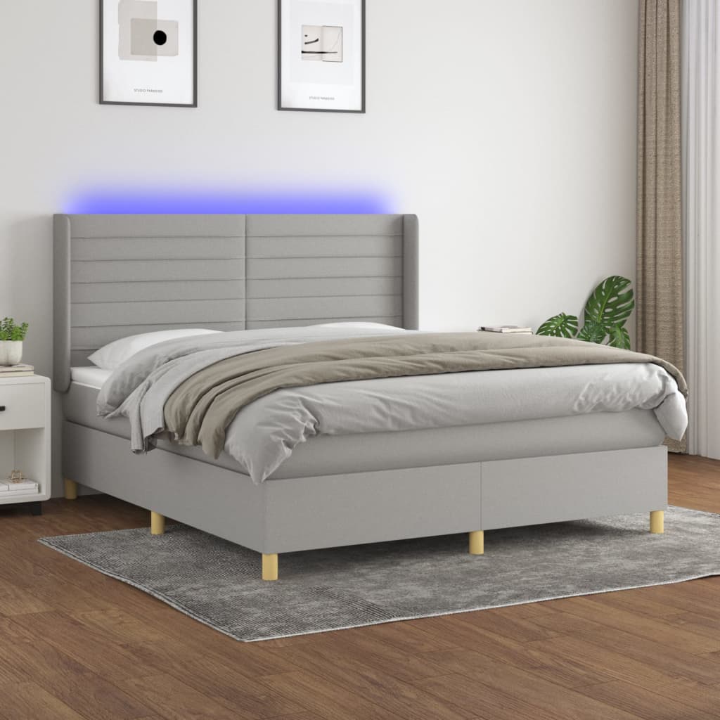 Boxspring met matras en LED stof lichtgrijs 180x200 cm is nu te koop bij PeponiXL, paradijselijk wonen!