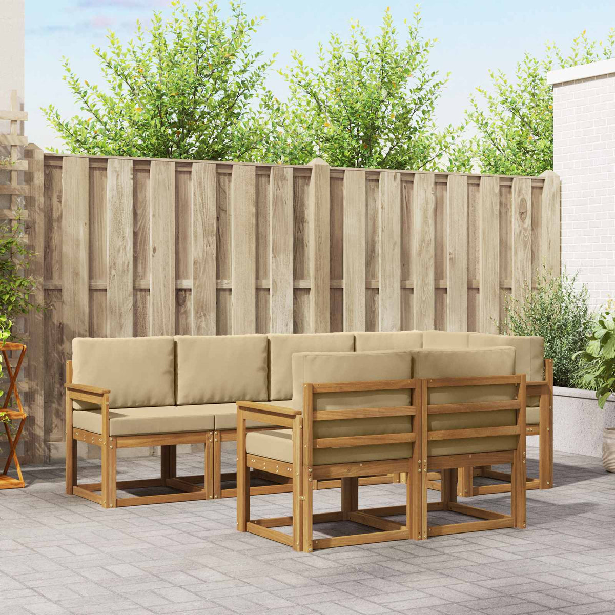 Buiten bankenset met kussen 7 pcs Natuurlijk en Beige is nu te koop bij PeponiXL, paradijselijk wonen!