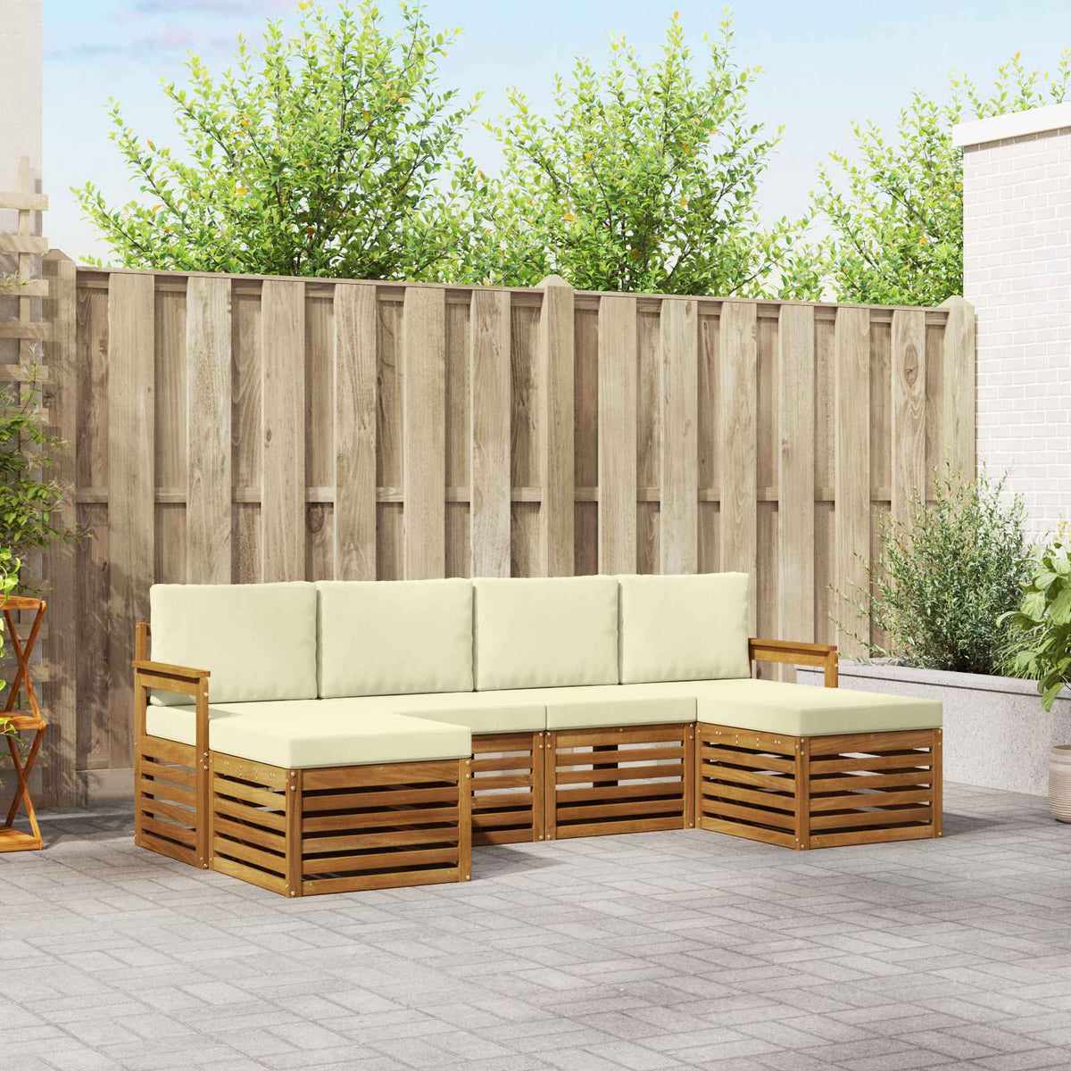 Sofa-Sets 6 pcs Natuurlijk en Crème Massief Acaciahout is nu te koop bij PeponiXL, paradijselijk wonen!