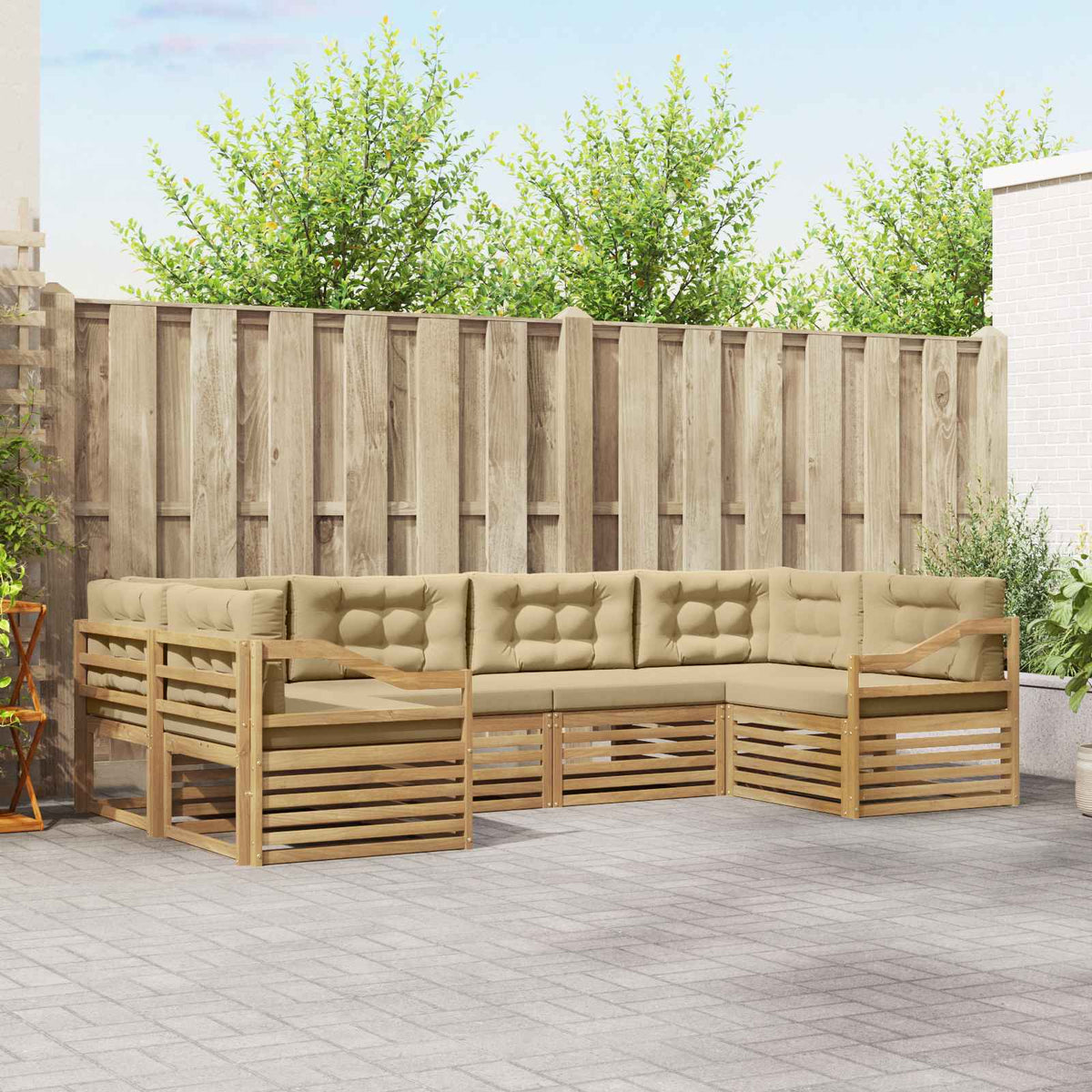 Buiten bankenset met kussen 6 pcs Wit en Beige Polyester is nu te koop bij PeponiXL, paradijselijk wonen!