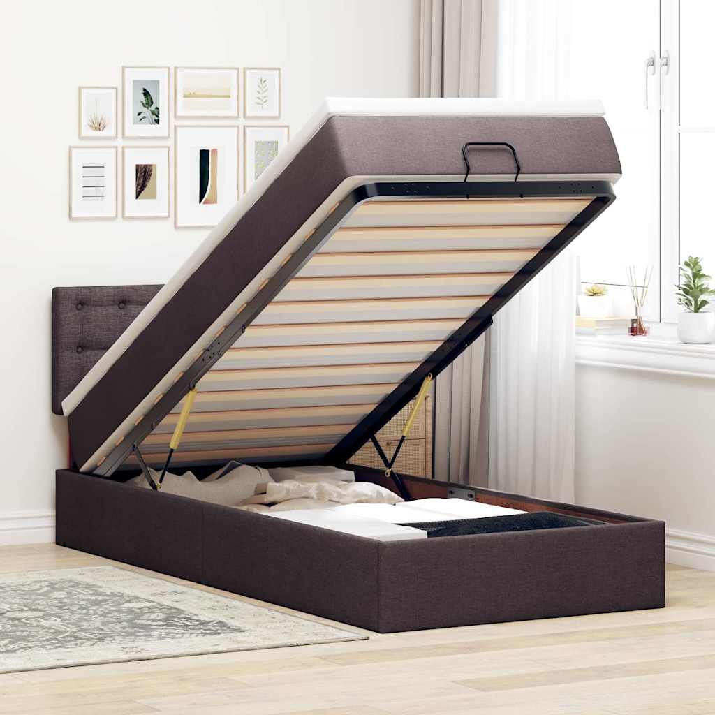 Ottoman bed met matras en LED's 100x200 cm stof donkerbruin is nu te koop bij PeponiXL, paradijselijk wonen!