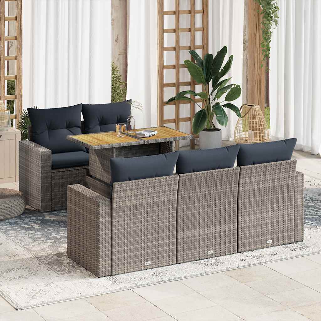 6-delige Loungeset met kussens poly rattan grijs is nu te koop bij PeponiXL, paradijselijk wonen!