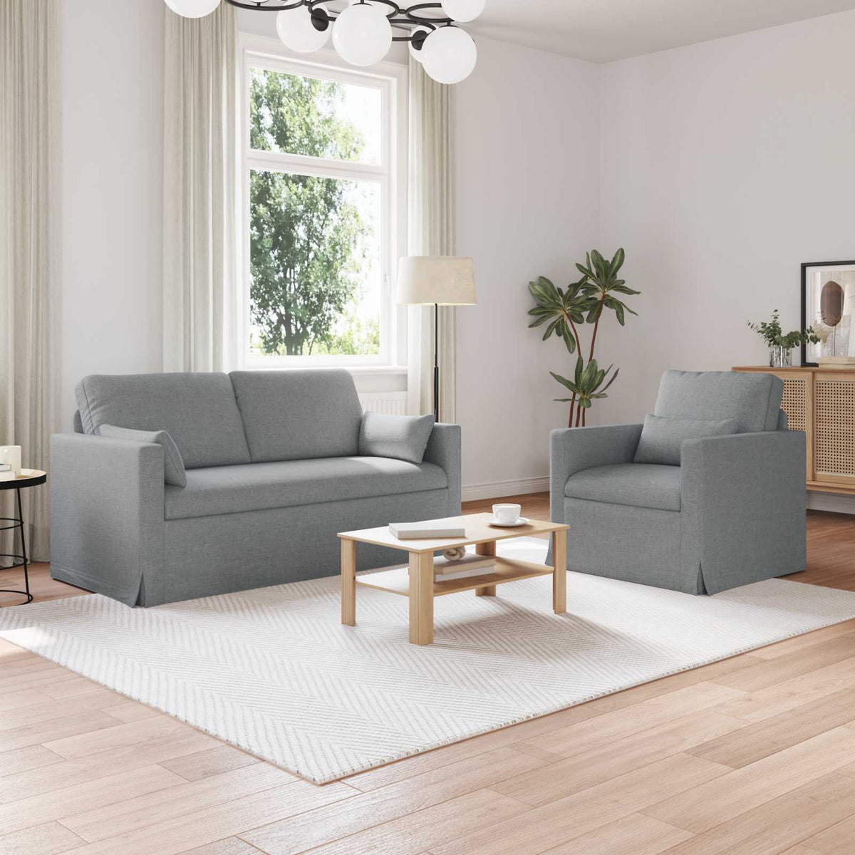 Bankstel 2 pcs Lichtgrijs 158 x 78 x 80 cm Stof is nu te koop bij PeponiXL, paradijselijk wonen!