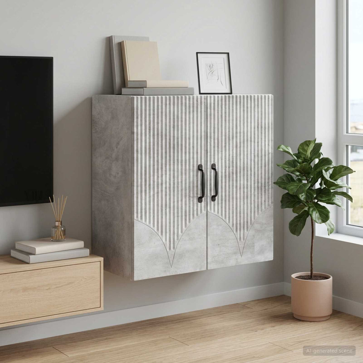 Wandkast Betongrijs 59 x 31 x 60 cm Bewerkt hout is nu te koop bij PeponiXL, paradijselijk wonen!