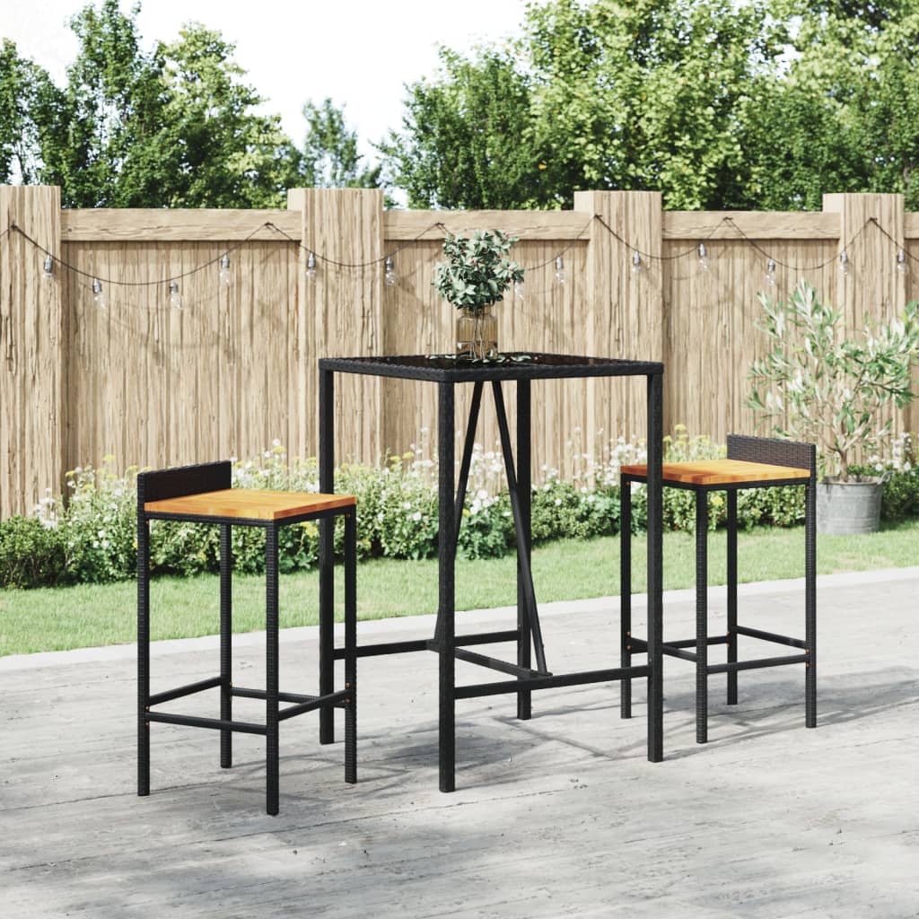 Bartafel met glazen blad 70x70x110 cm poly rattan zwart is nu te koop bij PeponiXL, paradijselijk wonen!