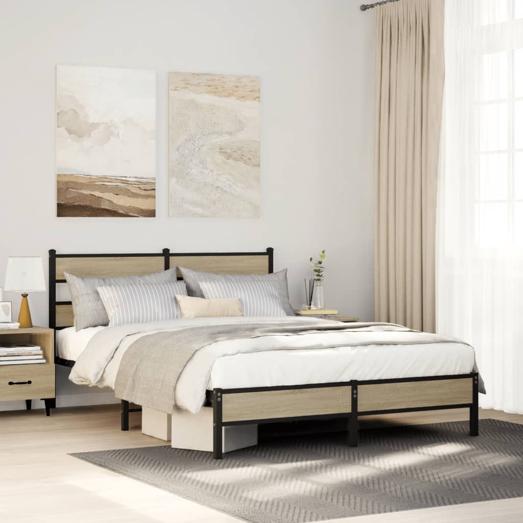 Bedframe zonder matras hout sonoma eikenkleurig 137x190 cm is nu te koop bij PeponiXL, paradijselijk wonen!