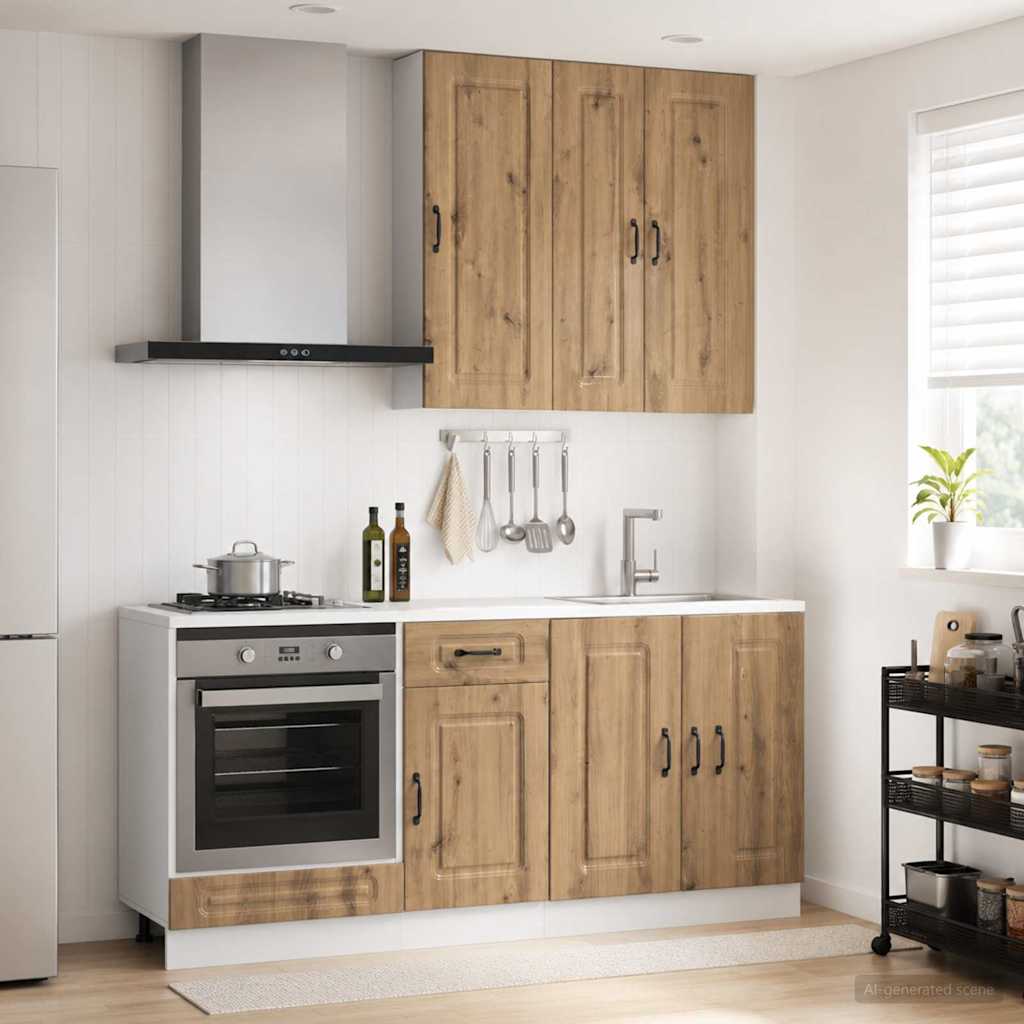 Keukenblok KALMAR 5 pcs Artisanaal eiken Bewerkt hout is nu te koop bij PeponiXL, paradijselijk wonen!