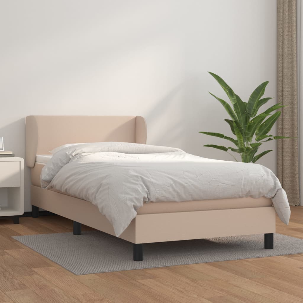 Boxspring met matras kunstleer cappuccinokleurig 90x200 cm is nu te koop bij PeponiXL, paradijselijk wonen!