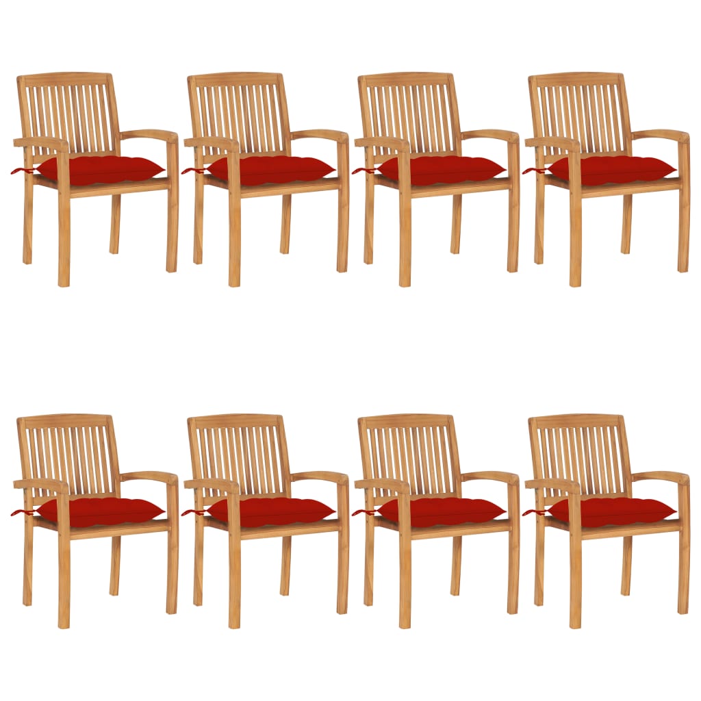 Tuinstoelen stapelbaar 8 st met kussens massief teakhout is nu te koop bij PeponiXL, paradijselijk wonen!
