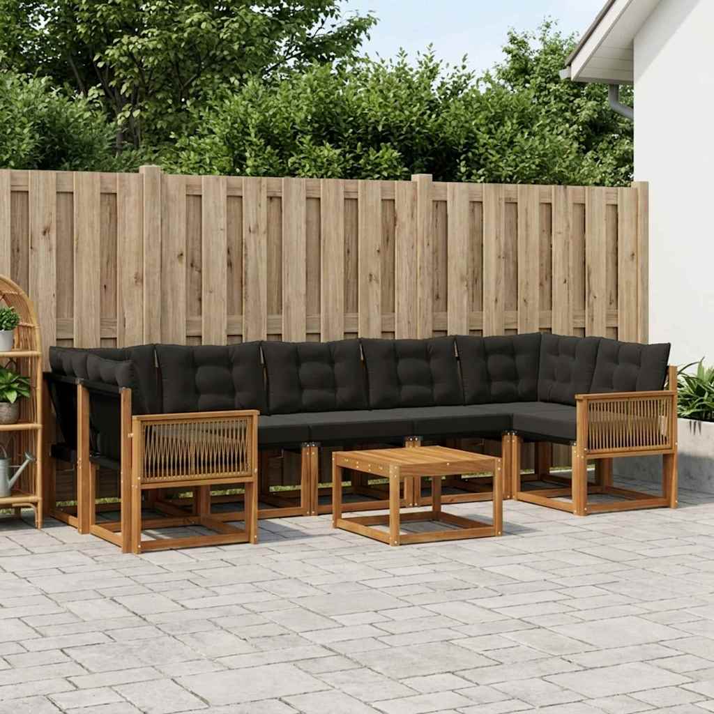 Buiten bankenset met kussen 8 pcs Naturel en Zwart is nu te koop bij PeponiXL, paradijselijk wonen!