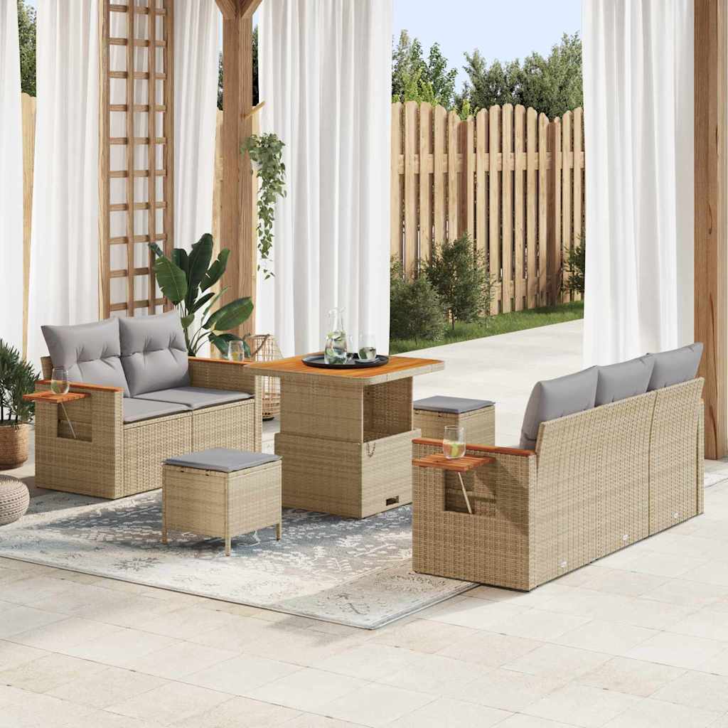 Tuinbankenset 10 pcs Beige en Licht Grijs poly rattan is nu te koop bij PeponiXL, paradijselijk wonen!