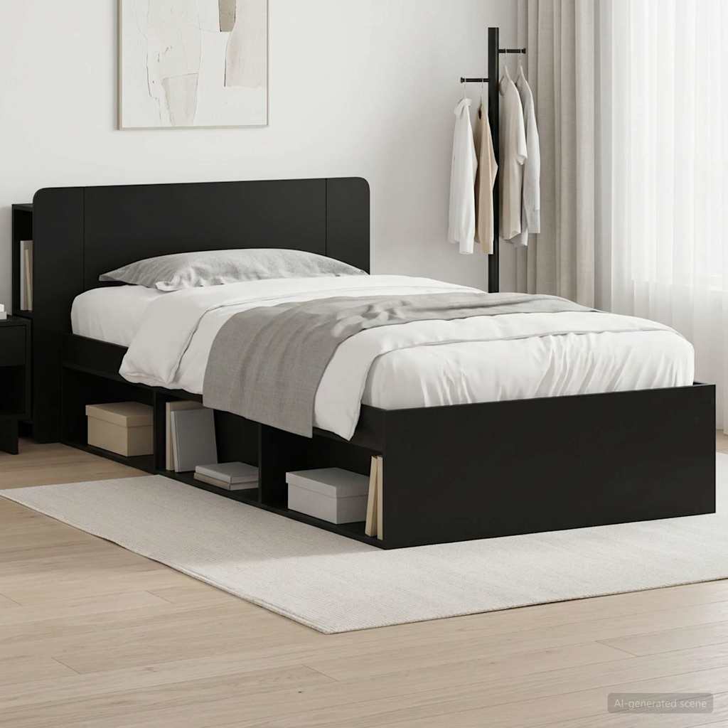 Bedframe met opslag Zwart 90 x 200 cm Bewerkt hout is nu te koop bij PeponiXL, paradijselijk wonen!