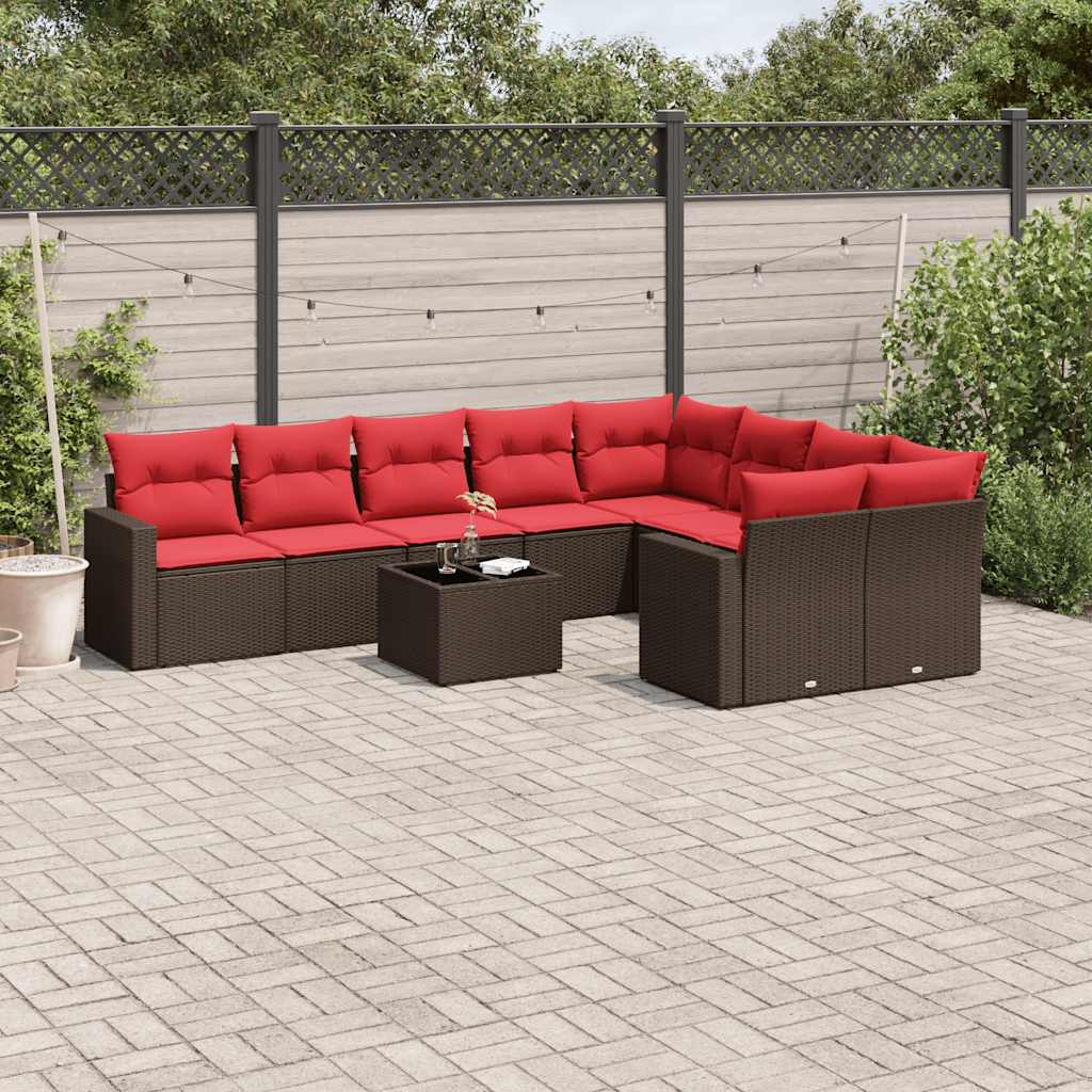 10-delige Loungeset met kussens poly rattan bruin is nu te koop bij PeponiXL, paradijselijk wonen!