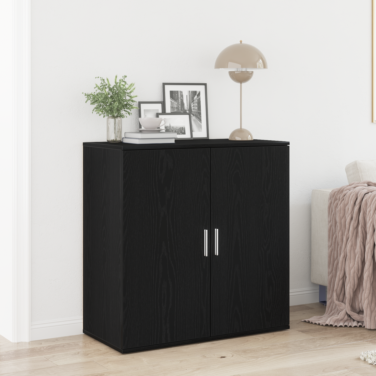 Dressoir Zwart Eiken 79 x 38 x 80 cm Bewerkt hout is nu te koop bij PeponiXL, paradijselijk wonen!