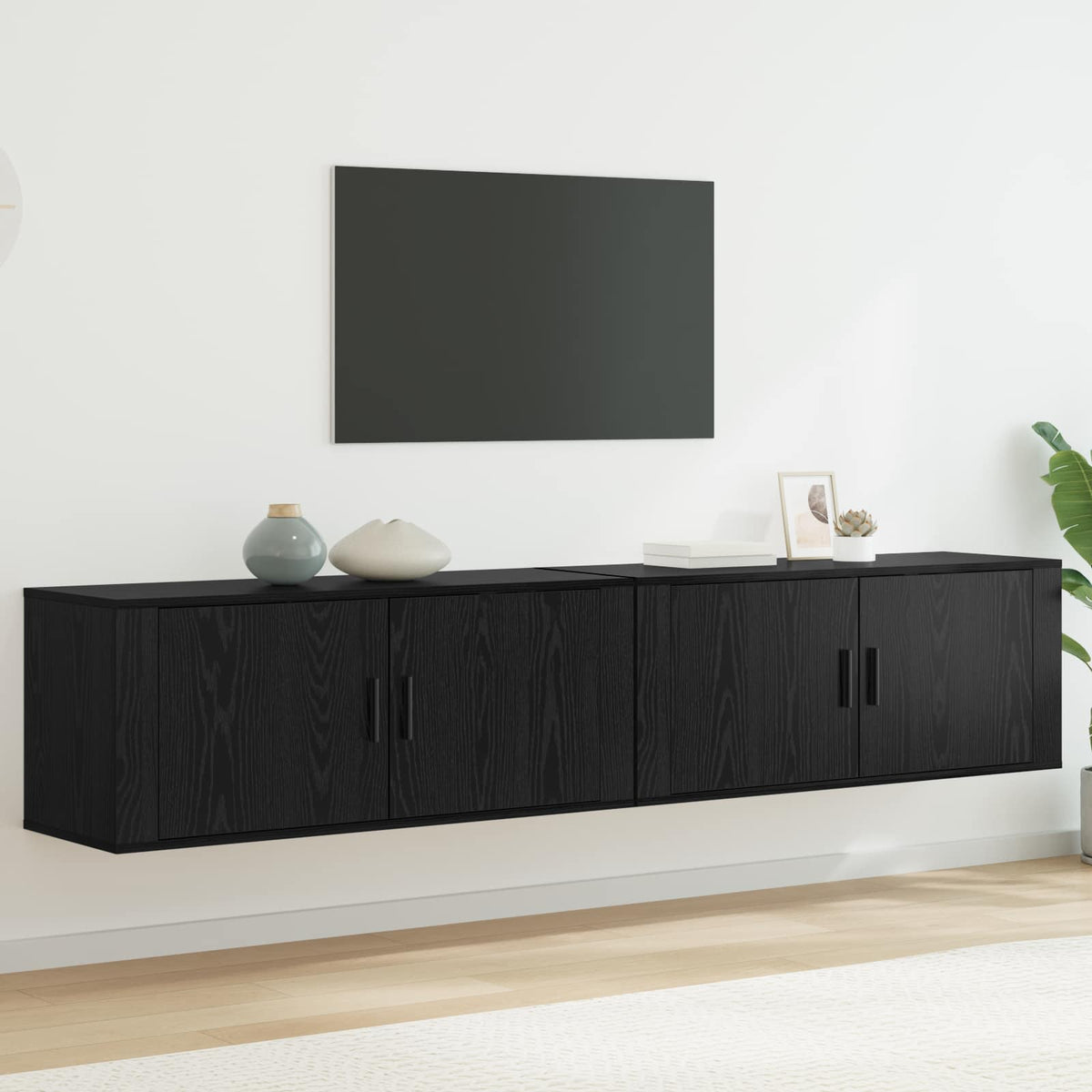 Wandtv-kast Set 2 pcs Zwart Eiken 100 x 34,5 x 40 cm is nu te koop bij PeponiXL, paradijselijk wonen!