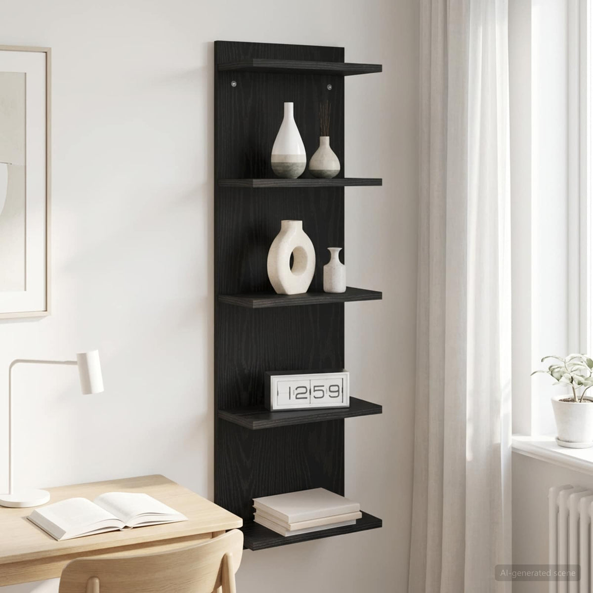 Wandplank Zwart eiken 30 x 15 x 100 cm Bewerkt hout is nu te koop bij PeponiXL, paradijselijk wonen!