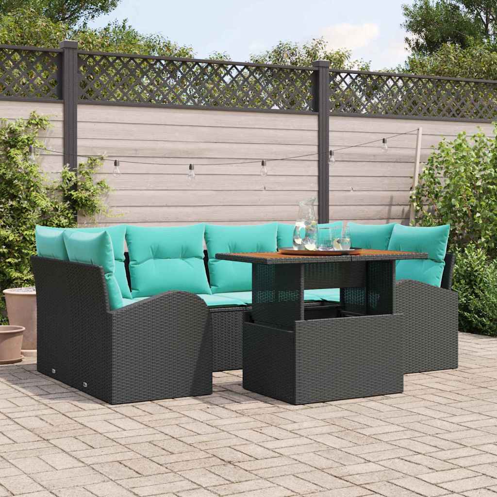 Tuin Sofa Set met opslag 7 pcs Zwart Poly riet is nu te koop bij PeponiXL, paradijselijk wonen!