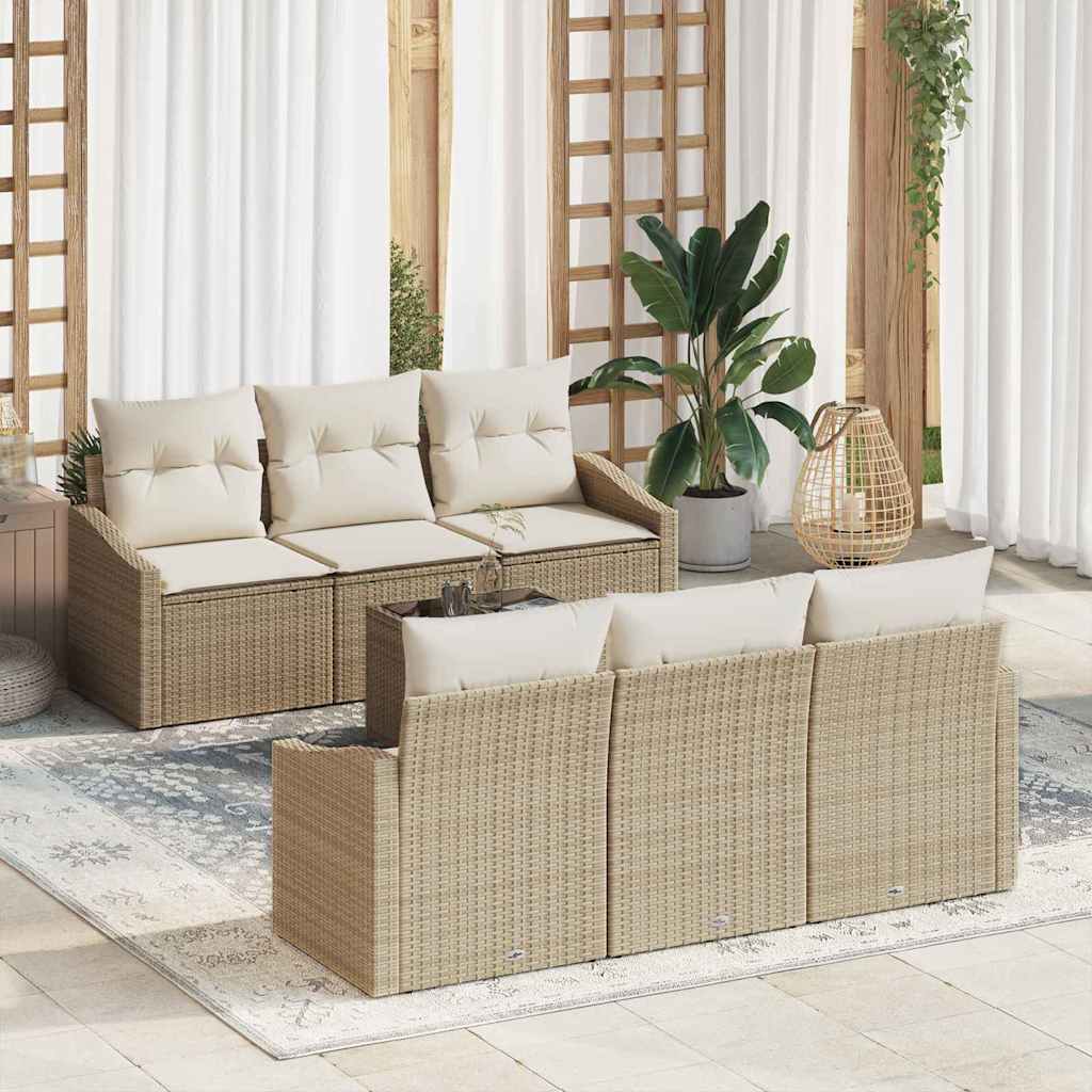 Bankstel met kussen met kussen 7 pcs Beige en Crème poly rattan is nu te koop bij PeponiXL, paradijselijk wonen!